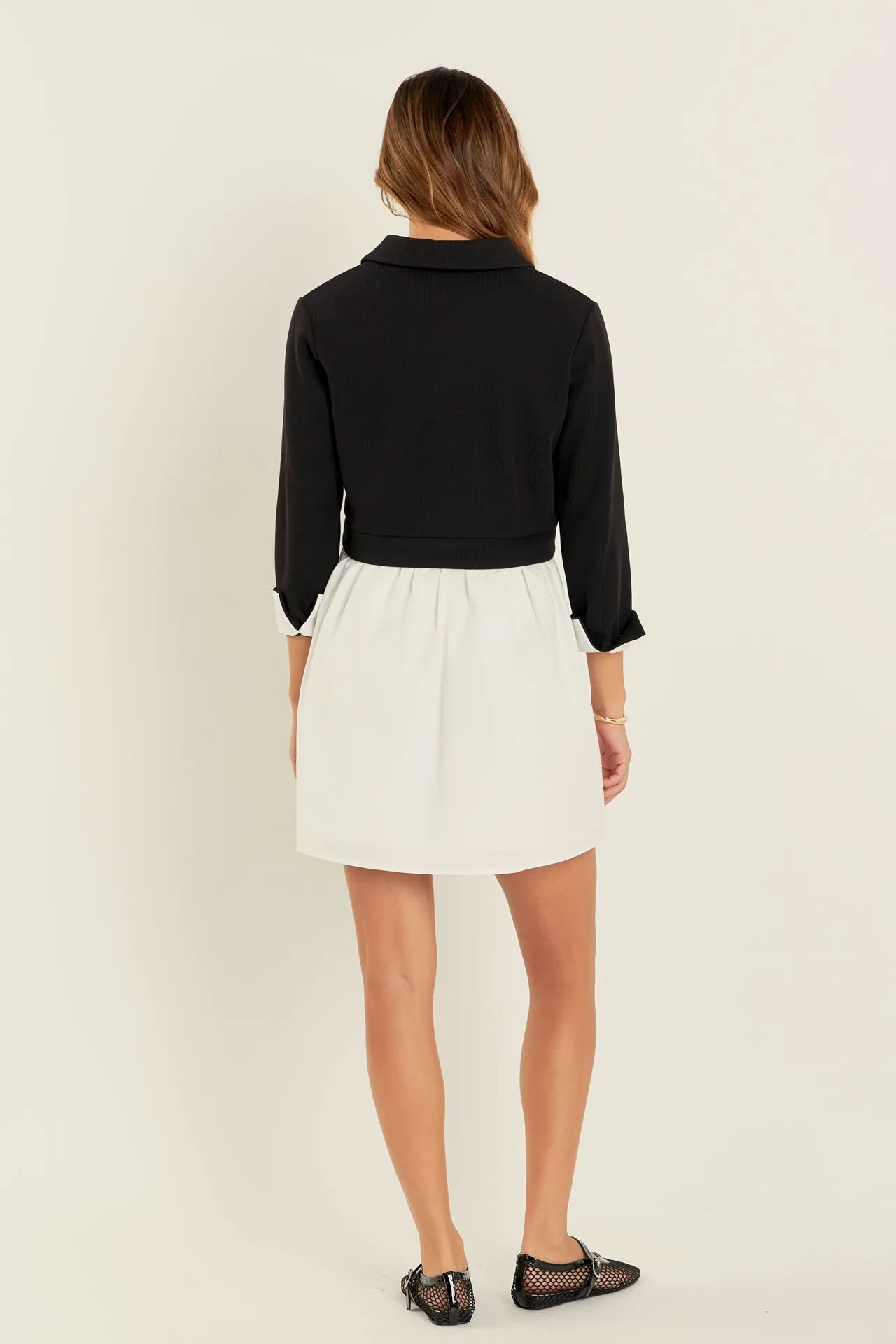 Mix Media Collared Mini Dress
