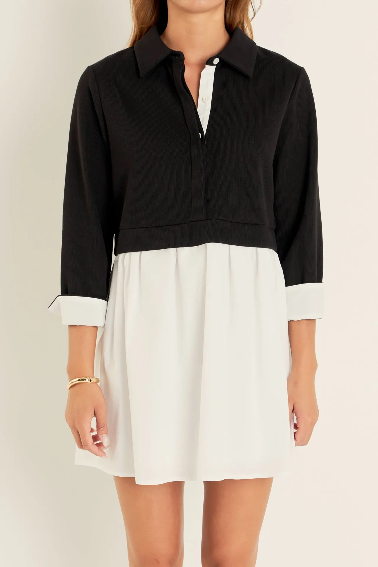 Mix Media Collared Mini Dress