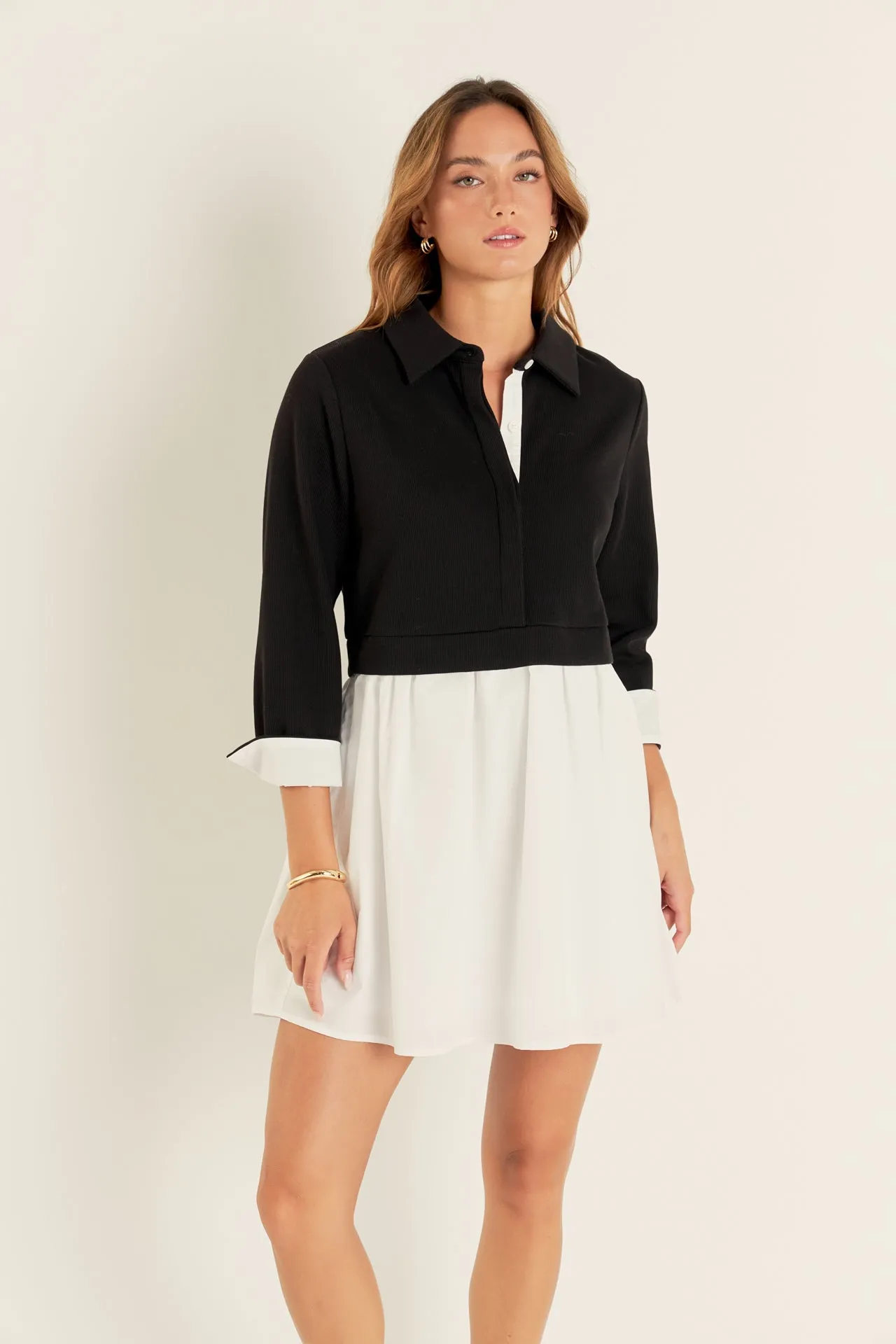 Mix Media Collared Mini Dress