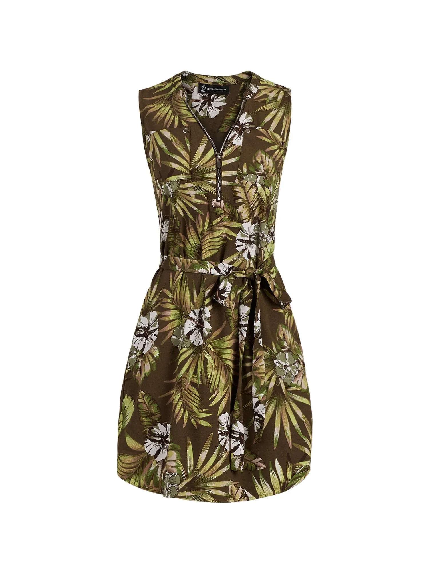 Mixed-Print Belted Shirtdress