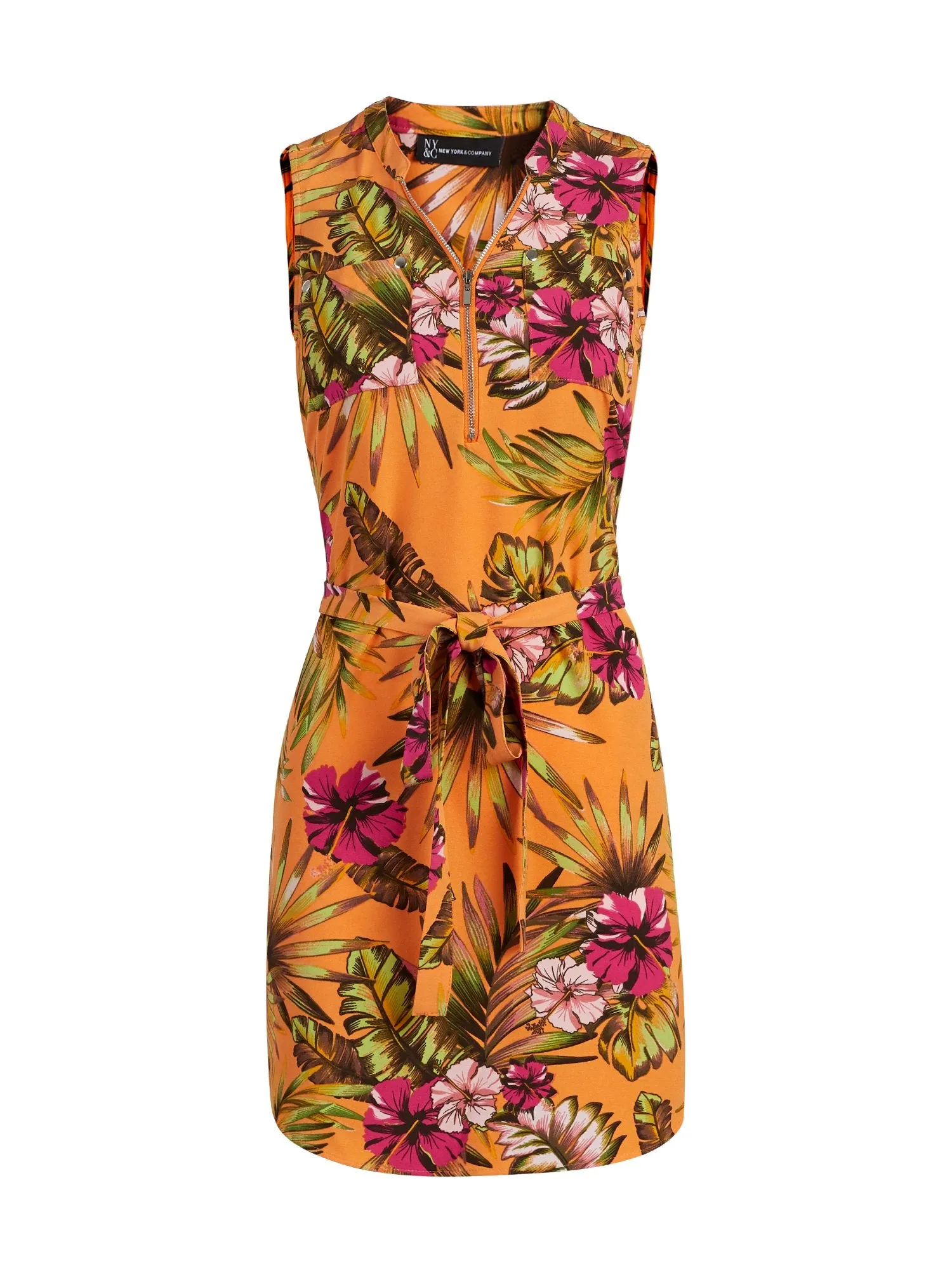 Mixed-Print Belted Shirtdress