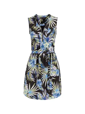 Mixed-Print Belted Shirtdress