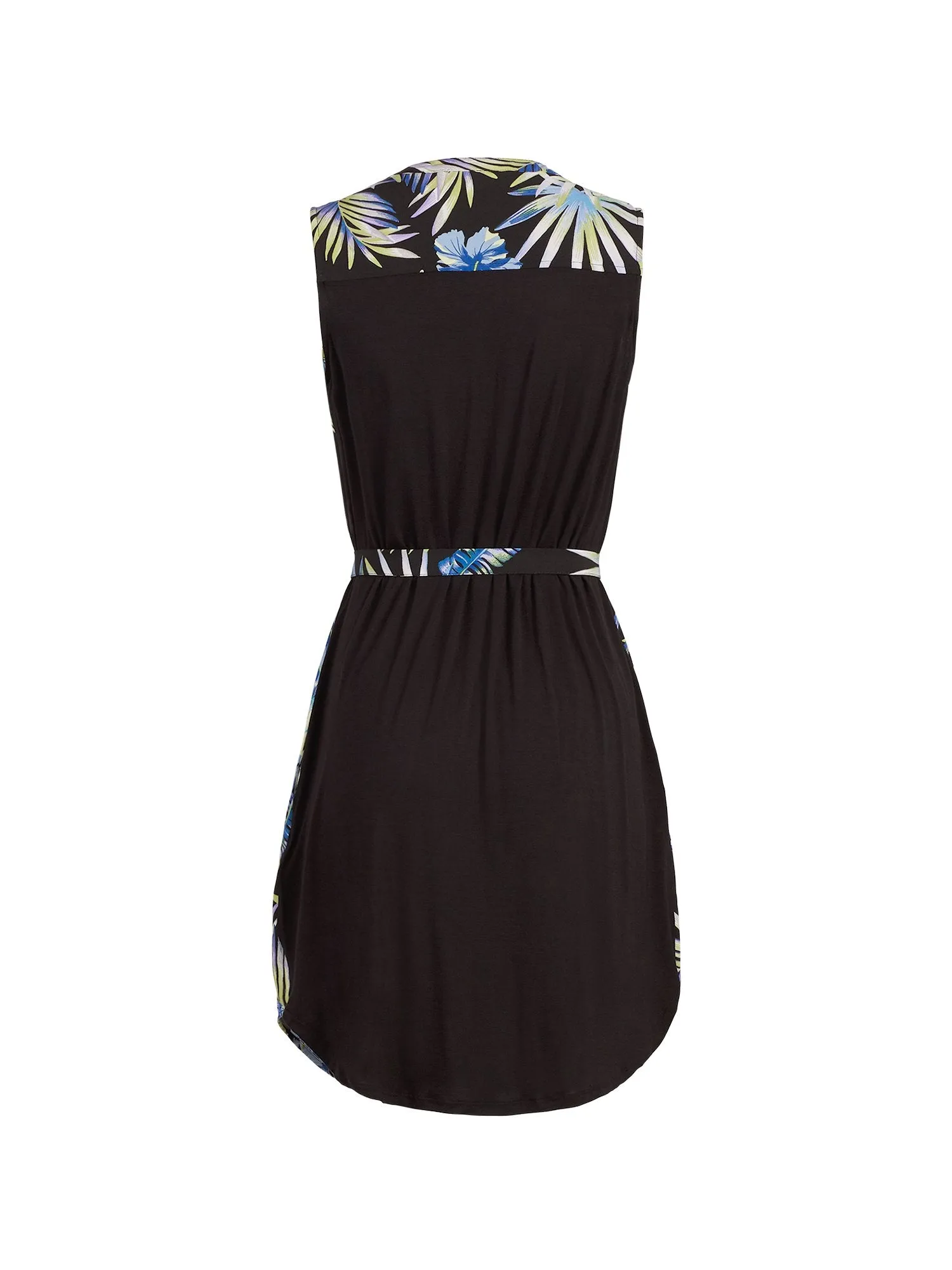 Mixed-Print Belted Shirtdress