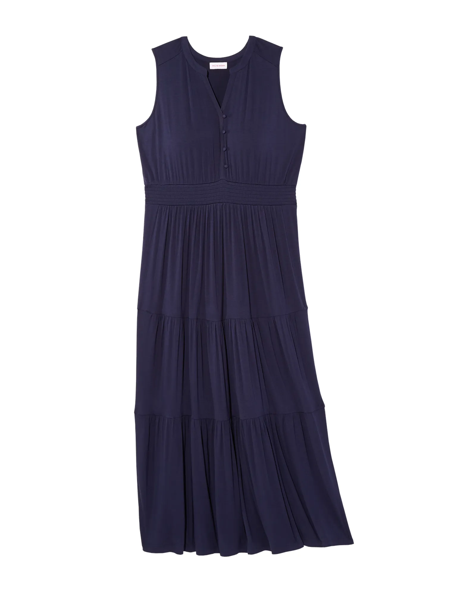 Modesto Sleeveless Henley Smocked Waist Maxi Dress - Short | Navy