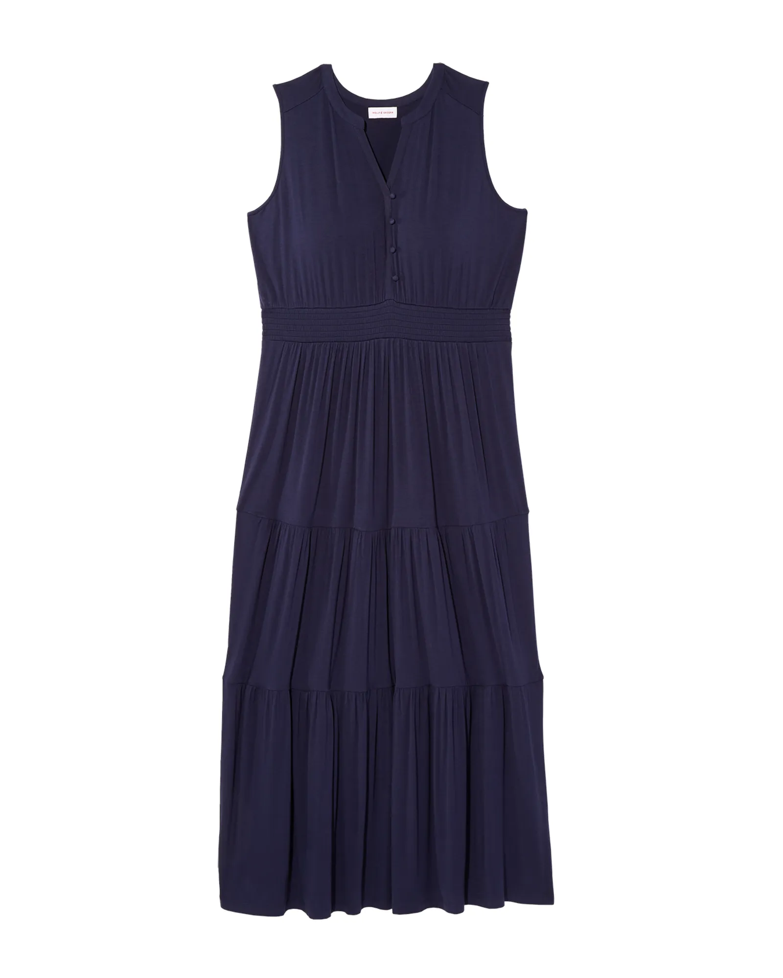 Modesto Sleeveless Henley Smocked Waist Maxi Dress - Short | Navy