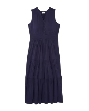 Modesto Sleeveless Henley Smocked Waist Maxi Dress - Short | Navy
