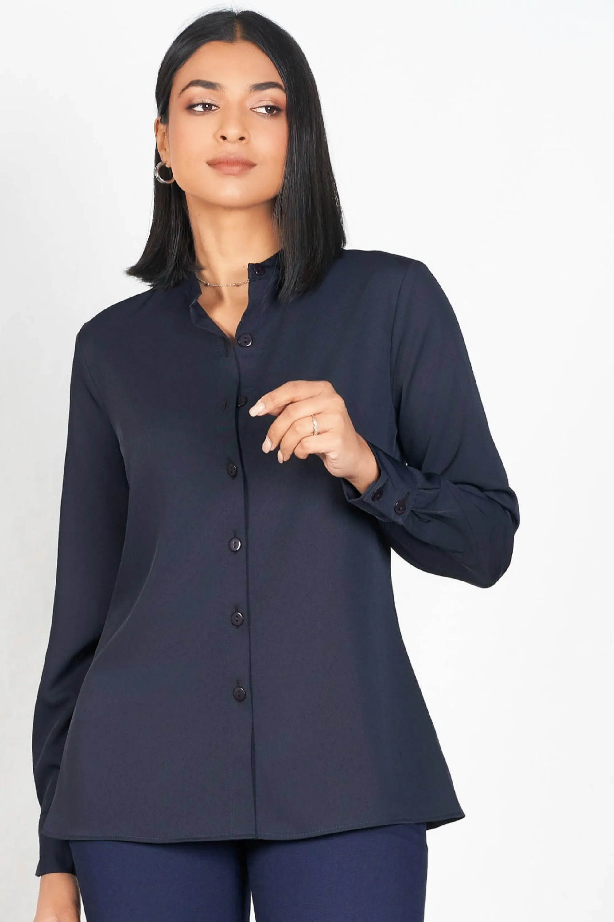 Navy Mandarin Shirt