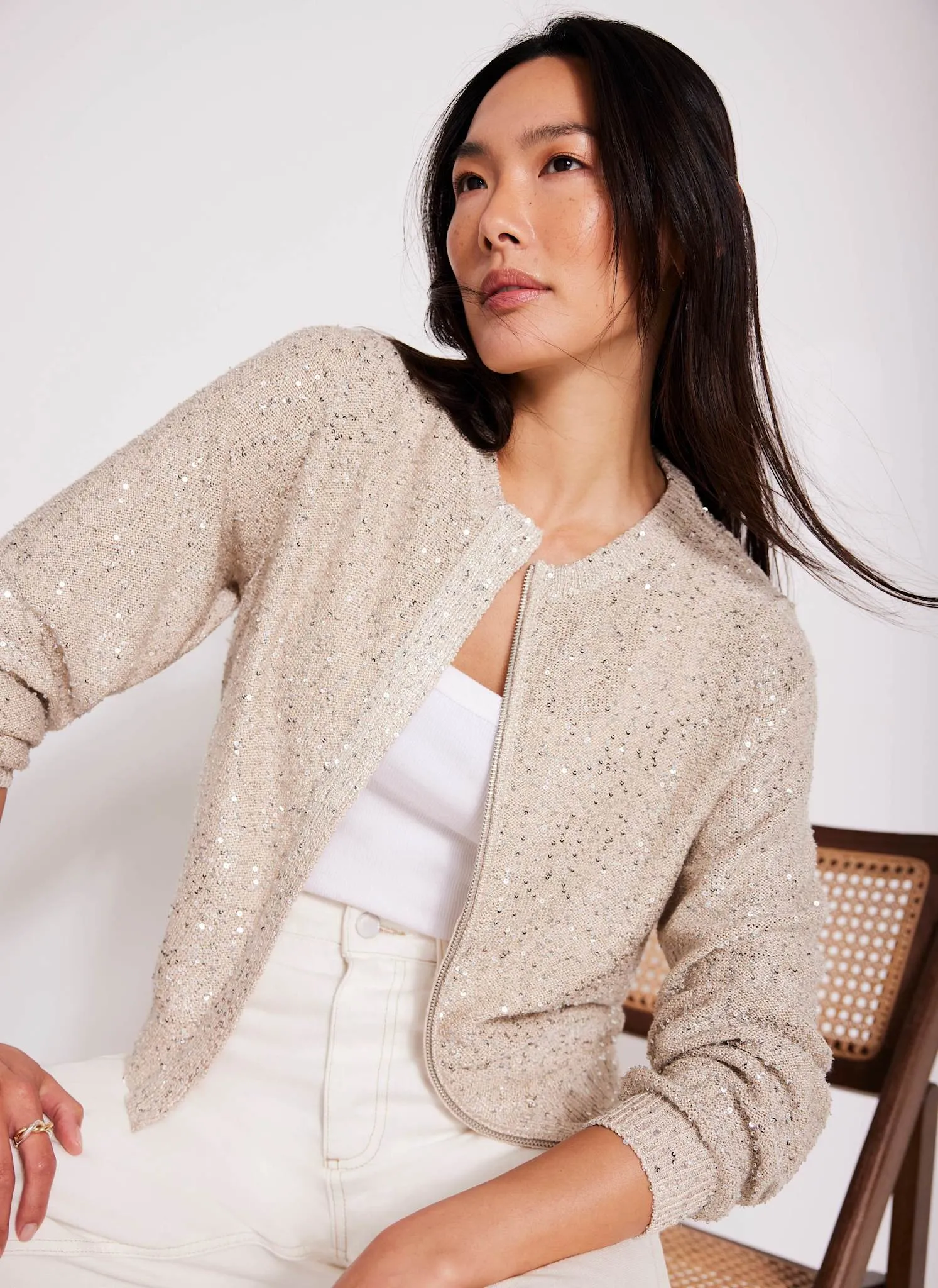 Neutral Sequin Knit Cardigan