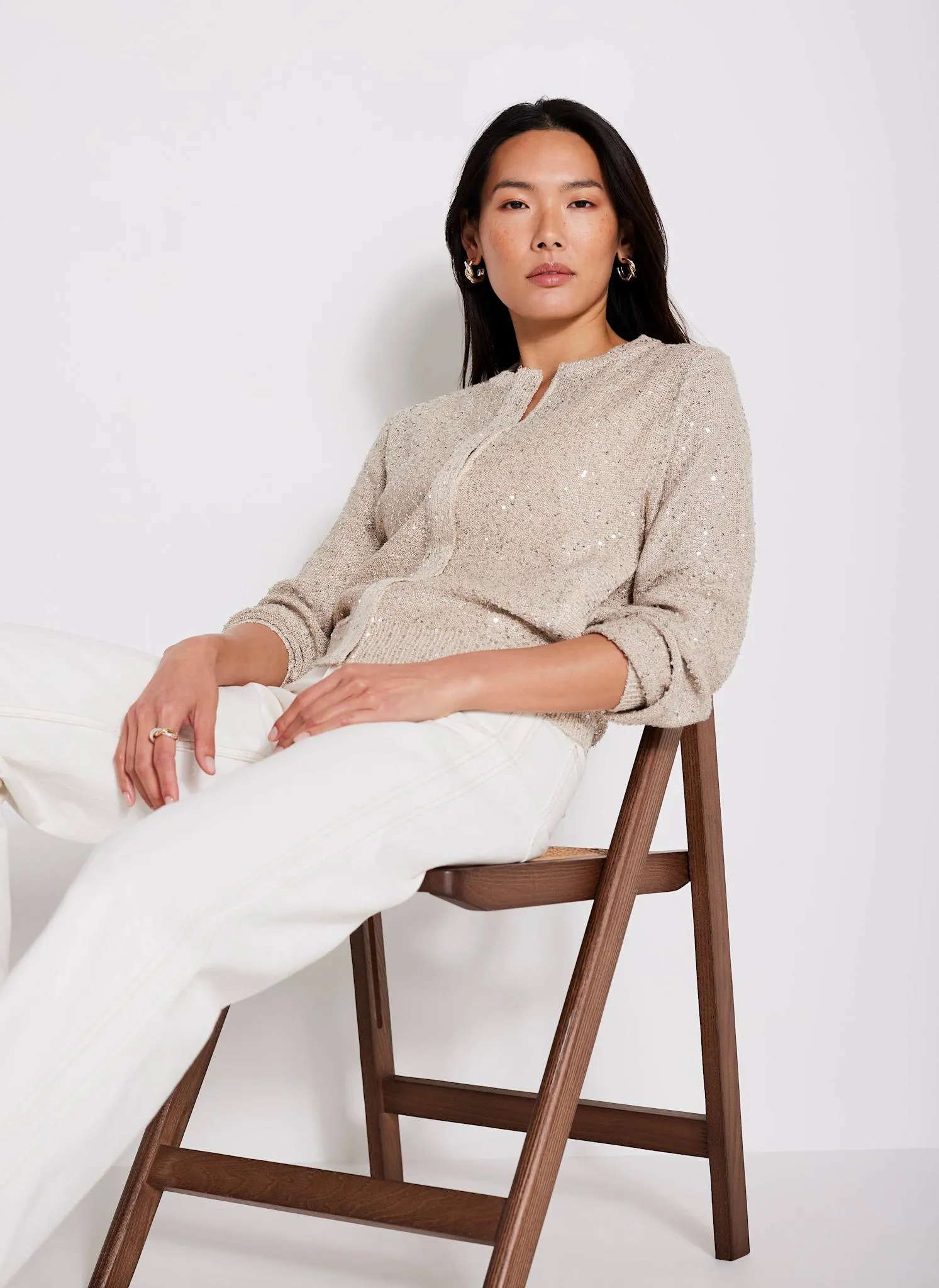 Neutral Sequin Knit Cardigan