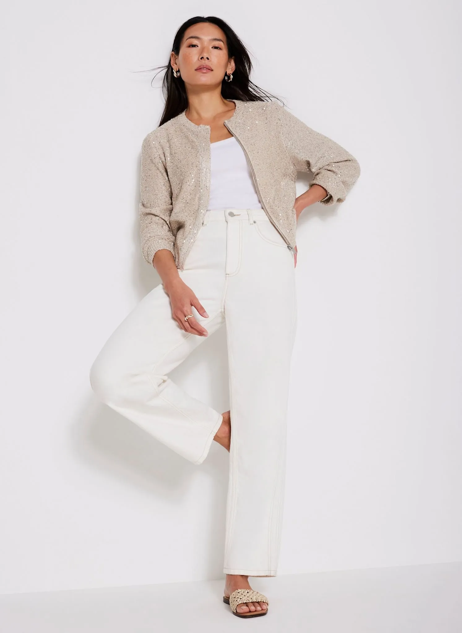 Neutral Sequin Knit Cardigan