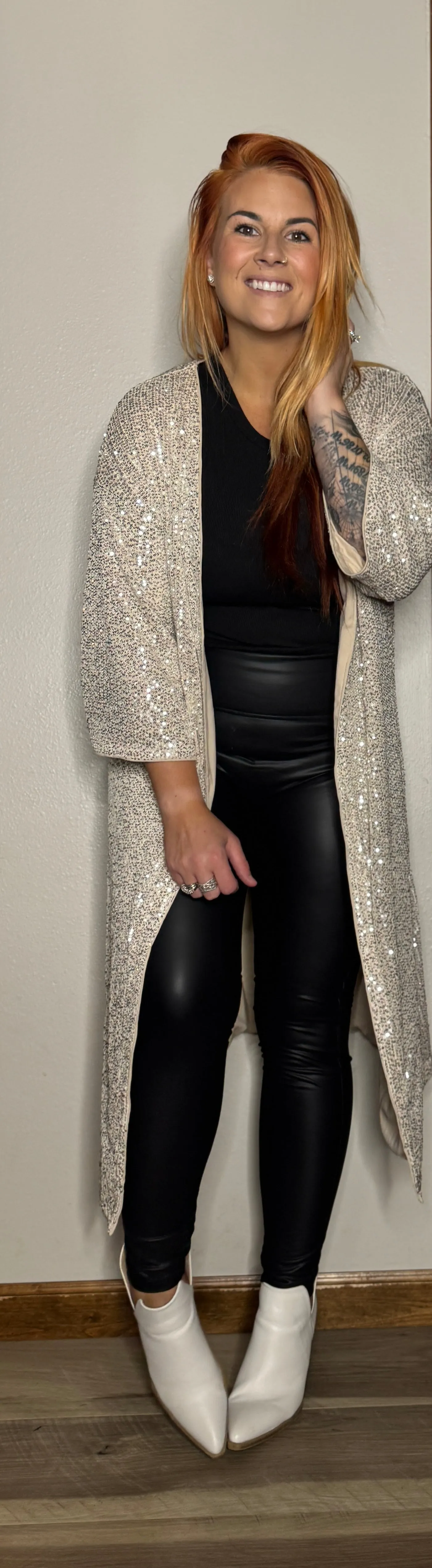 Neutral Sequin Sparkle Cardigan