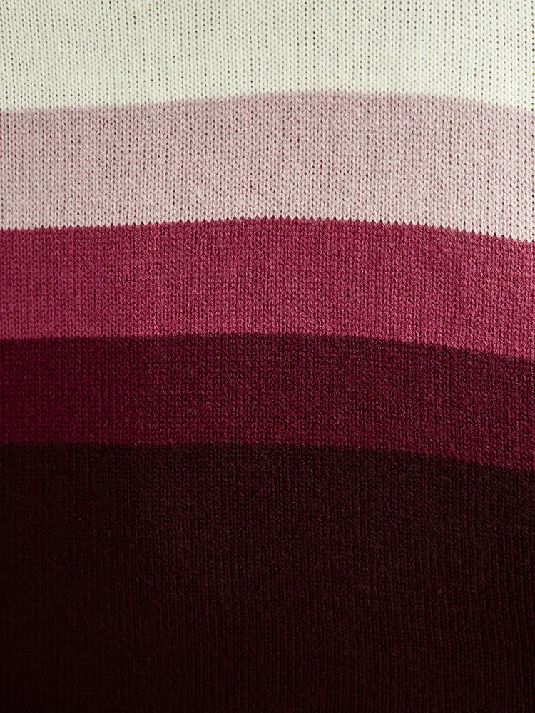 Ombre Contrast Pointelle Knit Round Neck Knit Top