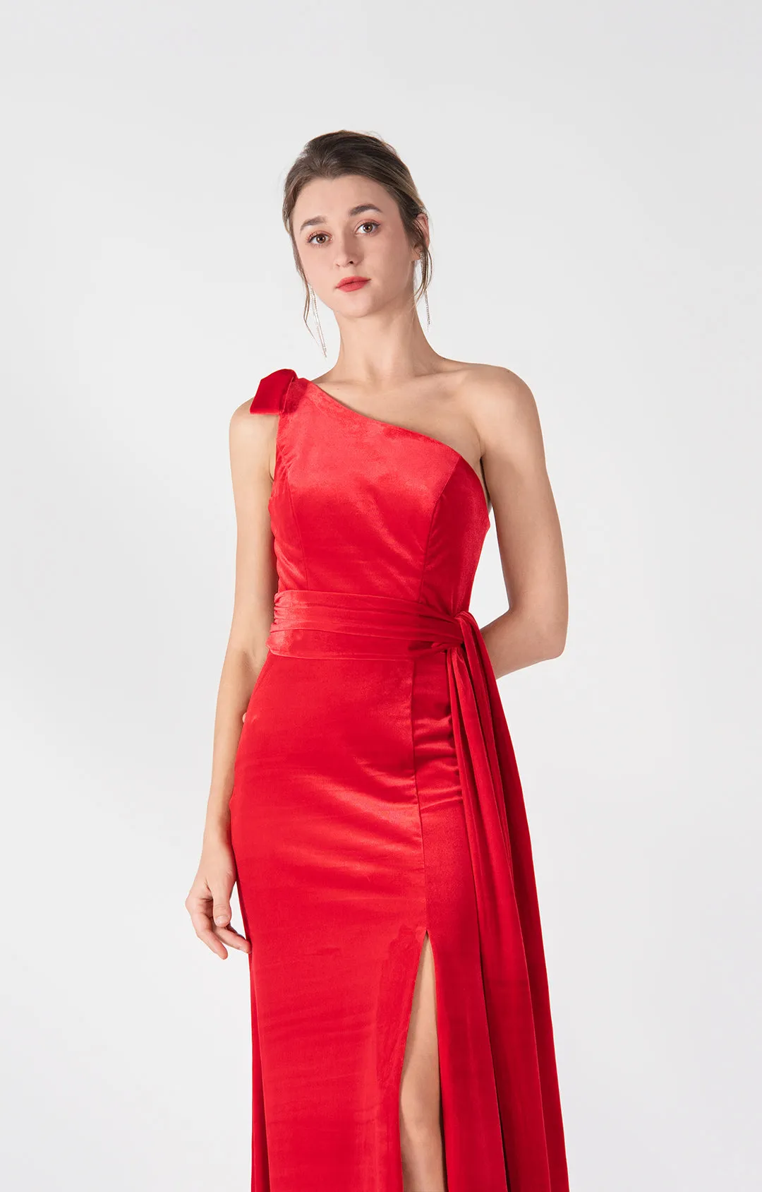 One-Shoulder Tie Detail Front Split Mermaid