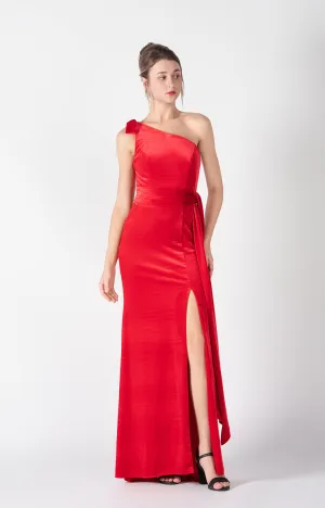 One-Shoulder Tie Detail Front Split Mermaid