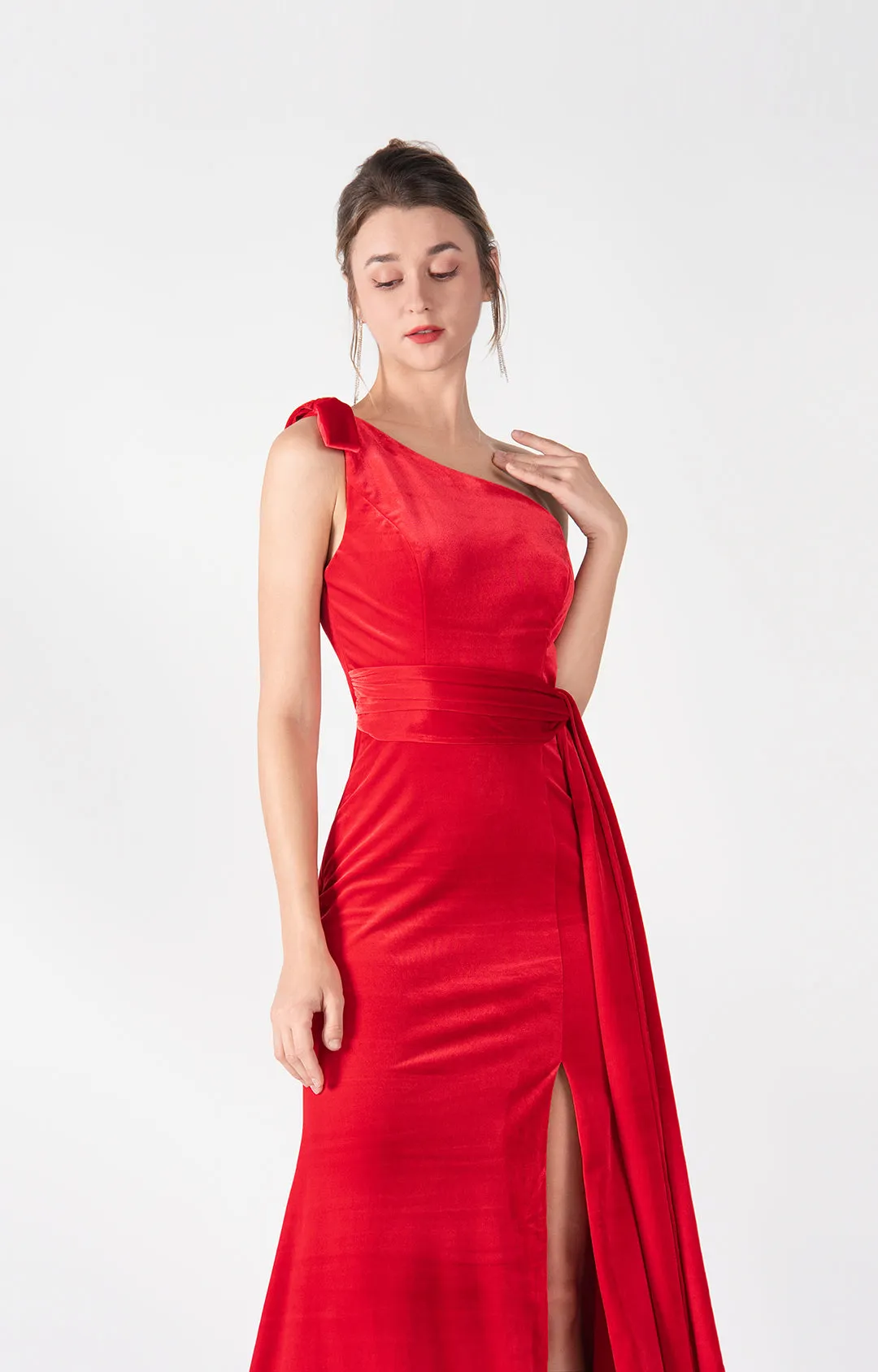 One-Shoulder Tie Detail Front Split Mermaid