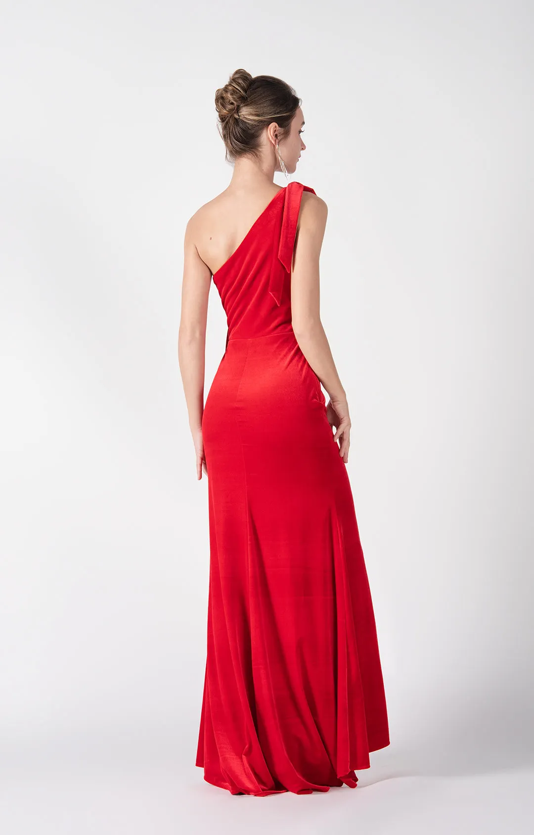One-Shoulder Tie Detail Front Split Mermaid