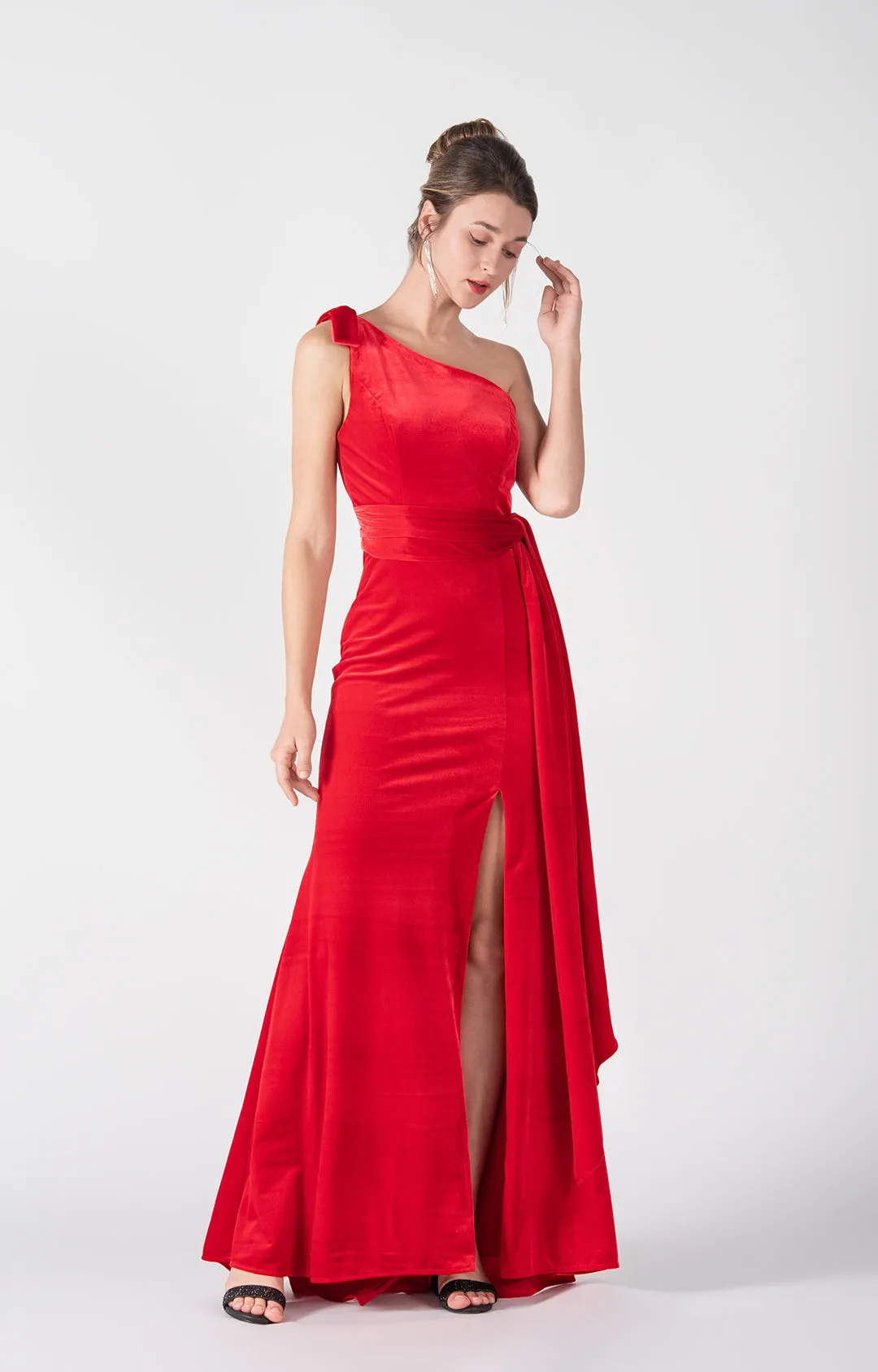 One-Shoulder Tie Detail Front Split Mermaid