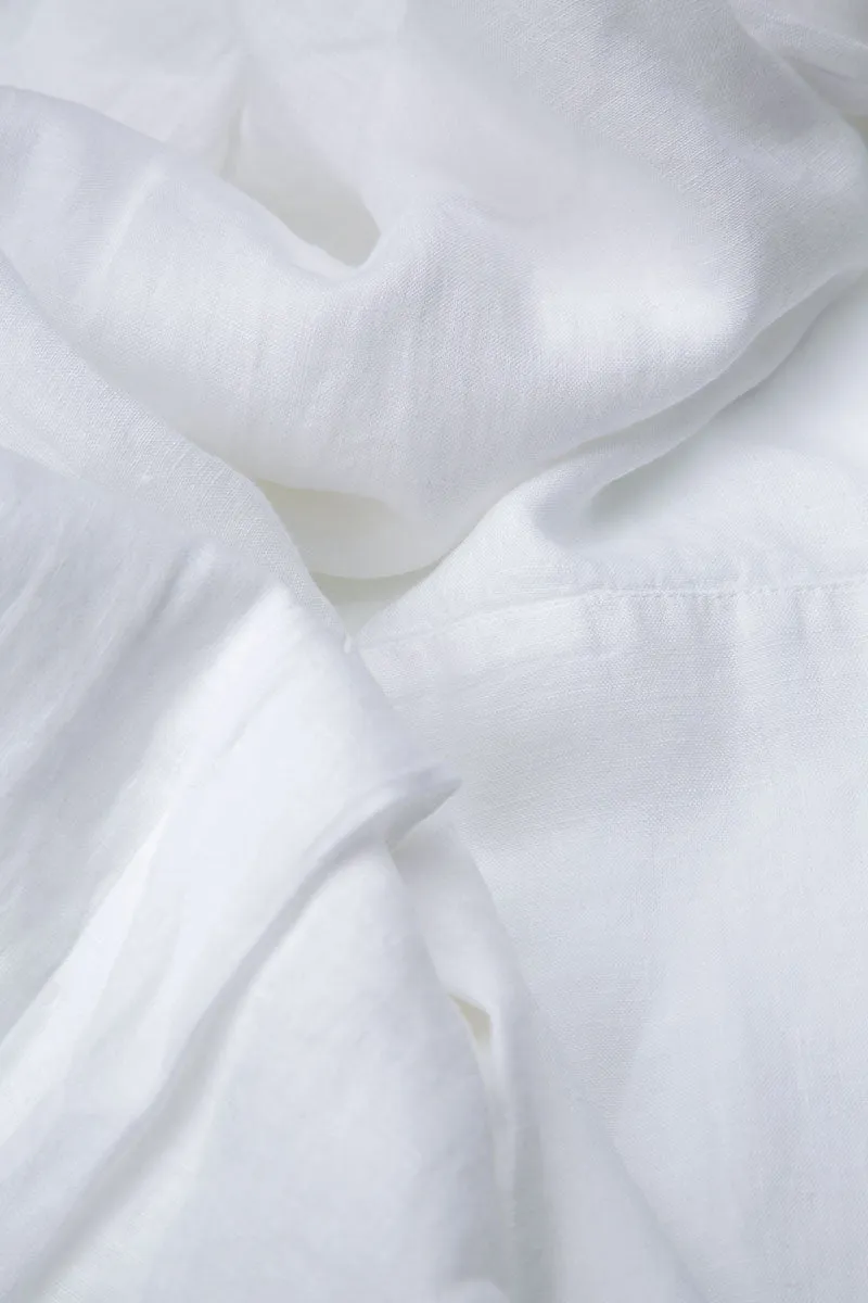Pin-Tucked Pure White Linen Blouse