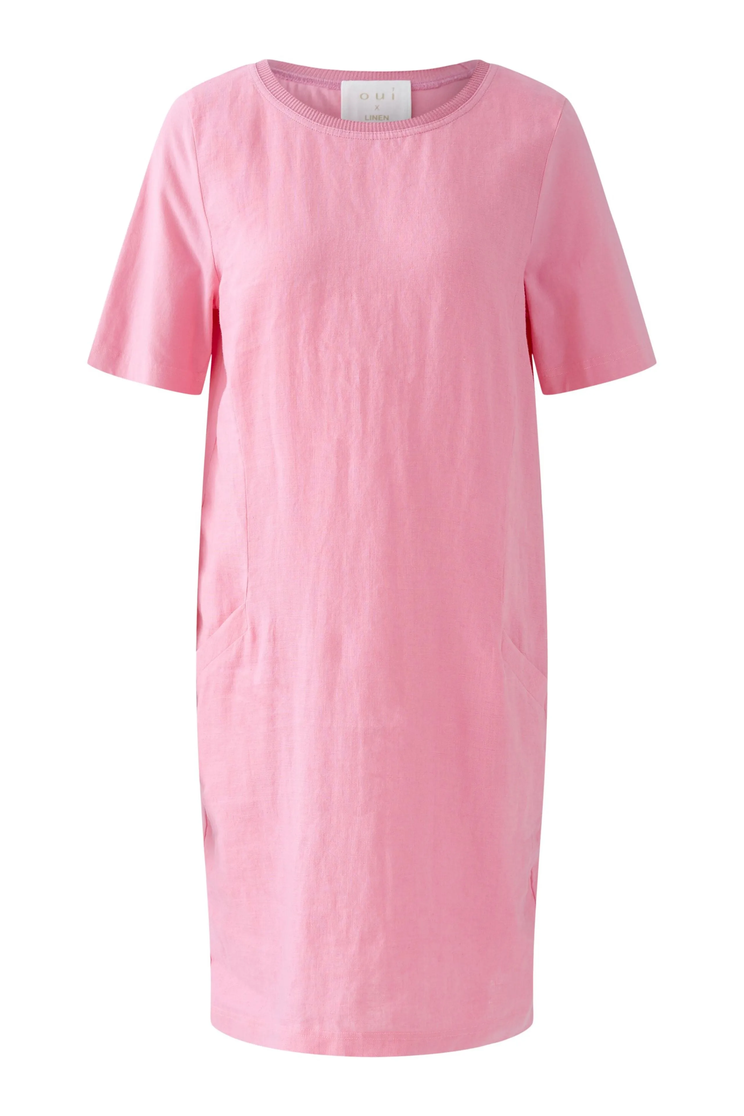 Pink Linen Shift Dress with Pockets