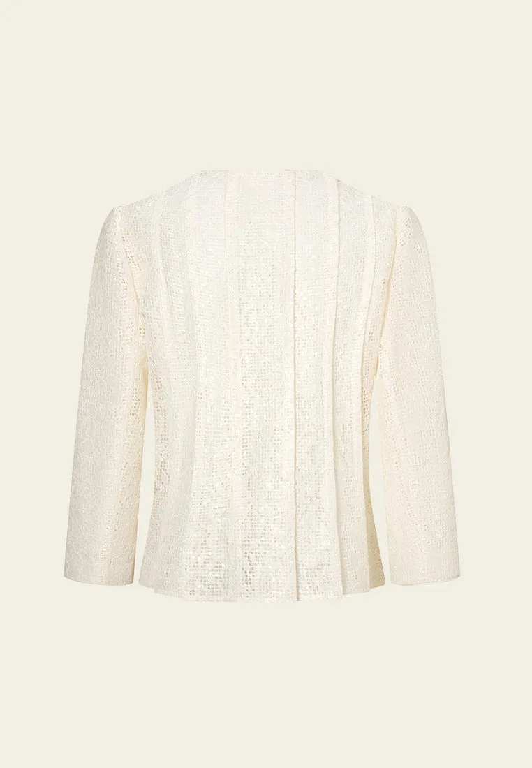 Pleated-detail Mesh-lace Sequin-detail Cropped Jacket