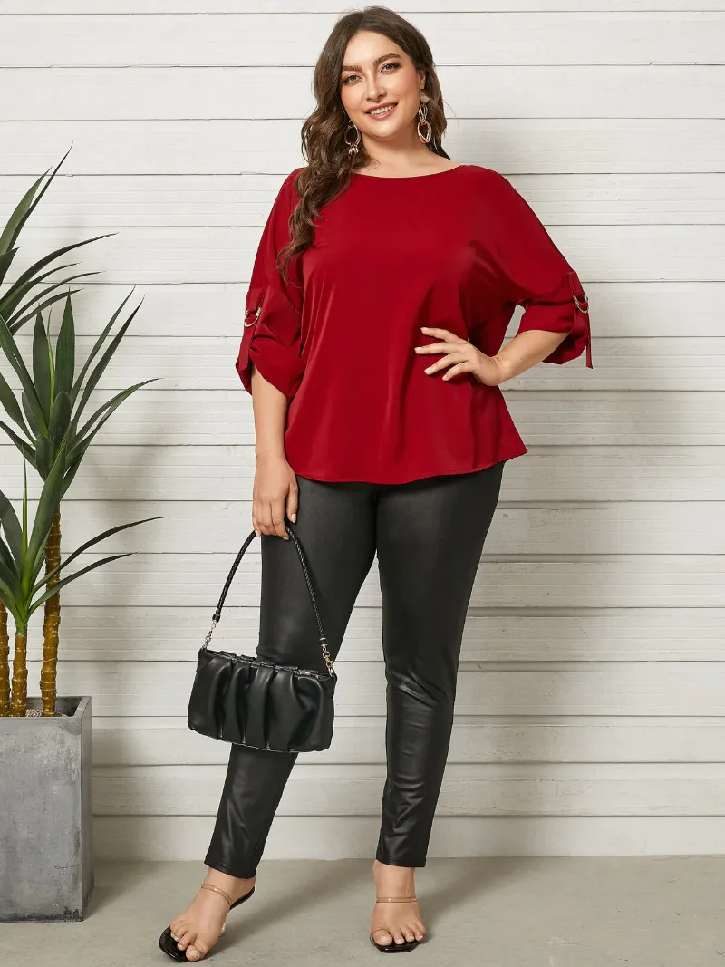 Plus Size Backless Design Criss-Cross Long Sleeves Blouse