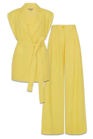 Primrose Linen Sleeveless Belted Wrap Jacket and Wide Leg Trousers
