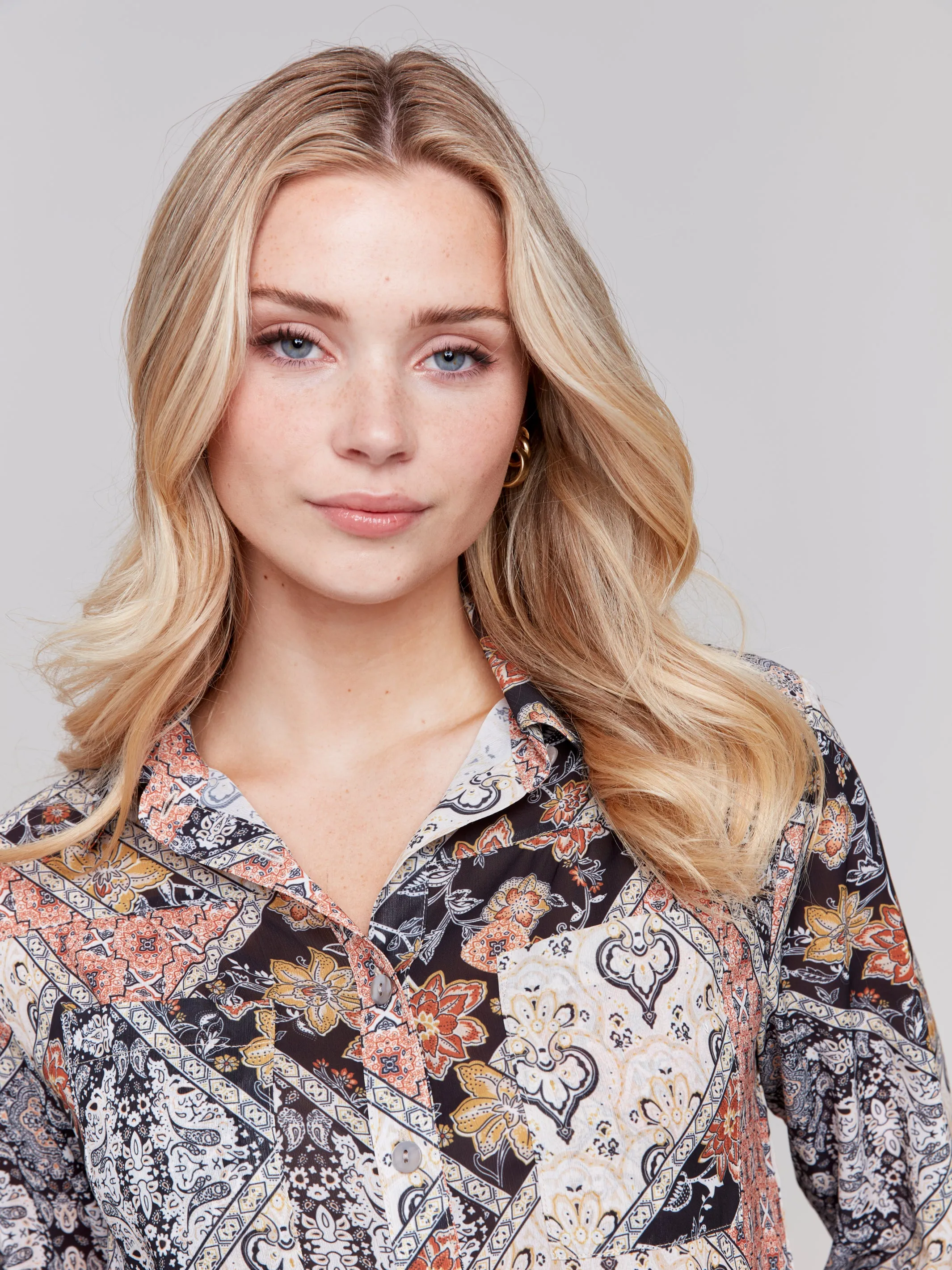Printed Button-Front Blouse