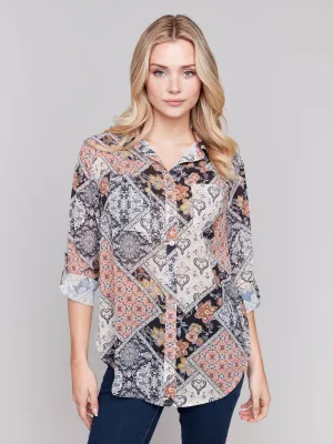 Printed Button-Front Blouse