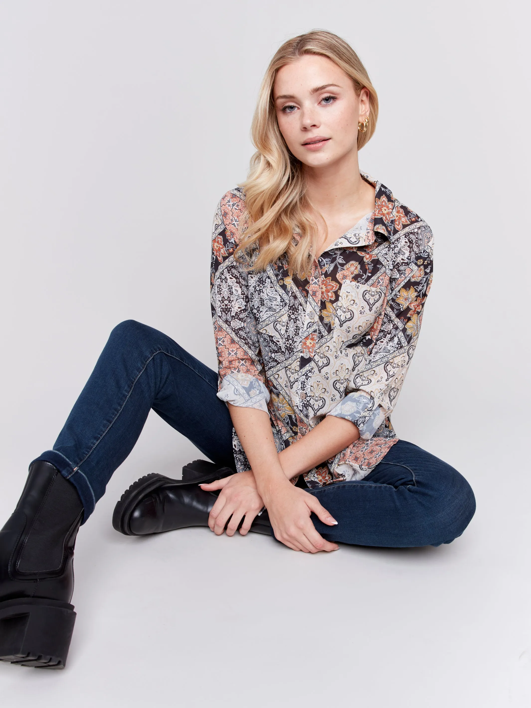Printed Button-Front Blouse