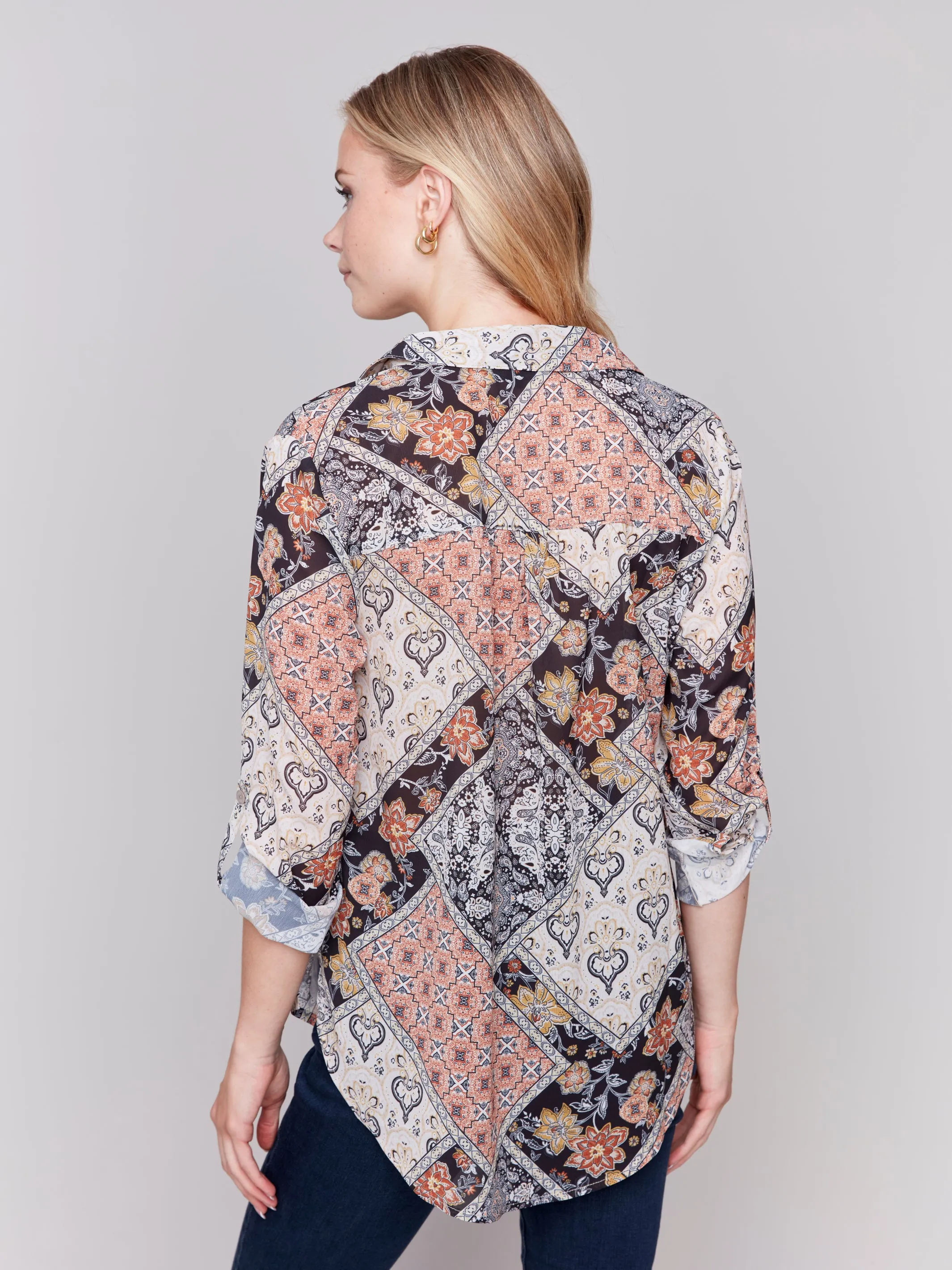 Printed Button-Front Blouse