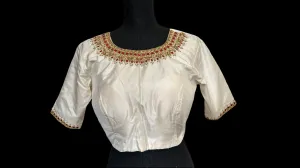 Pure crem silk blouses hand embroidered prestitched