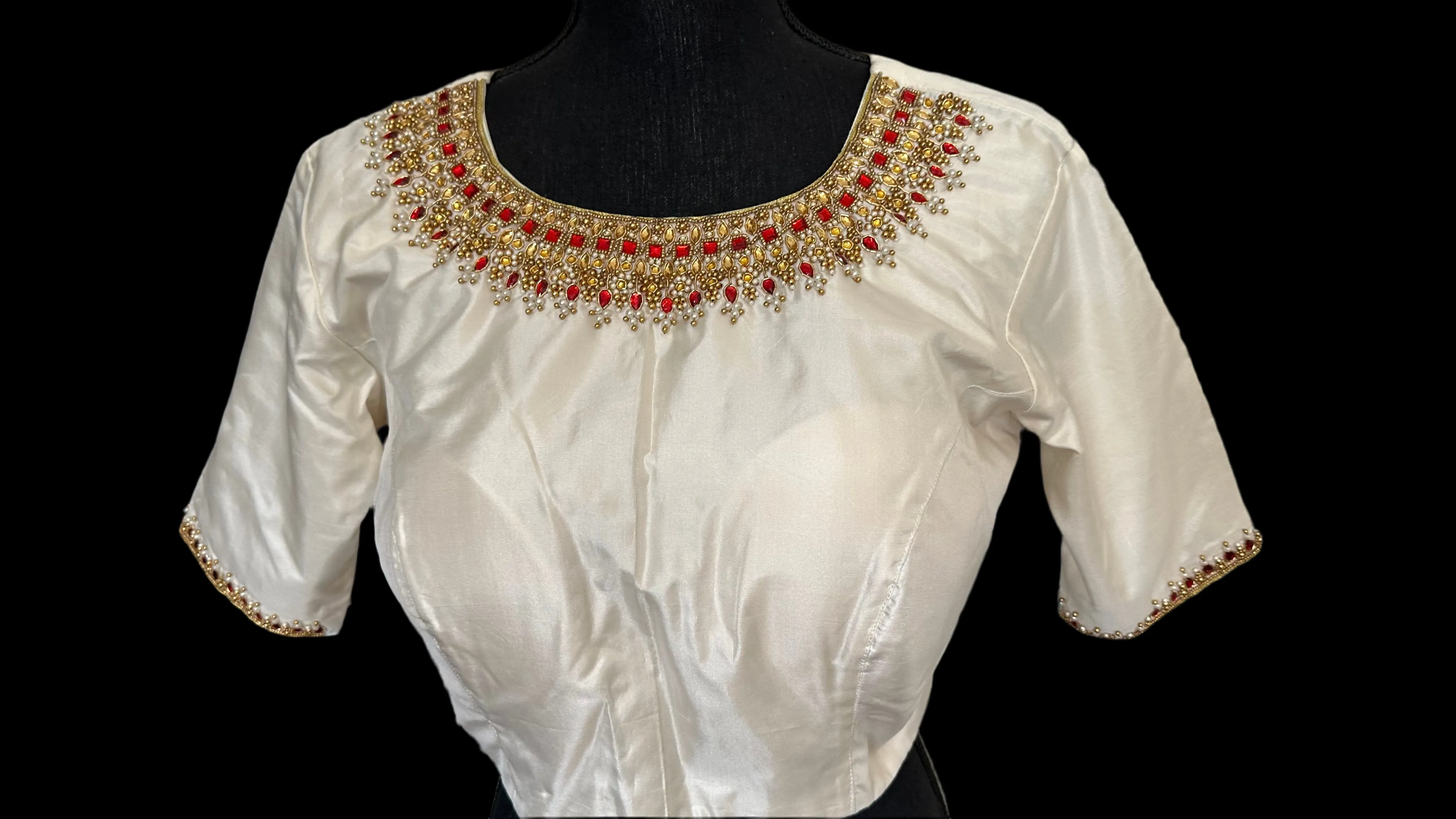 Pure crem silk blouses hand embroidered prestitched