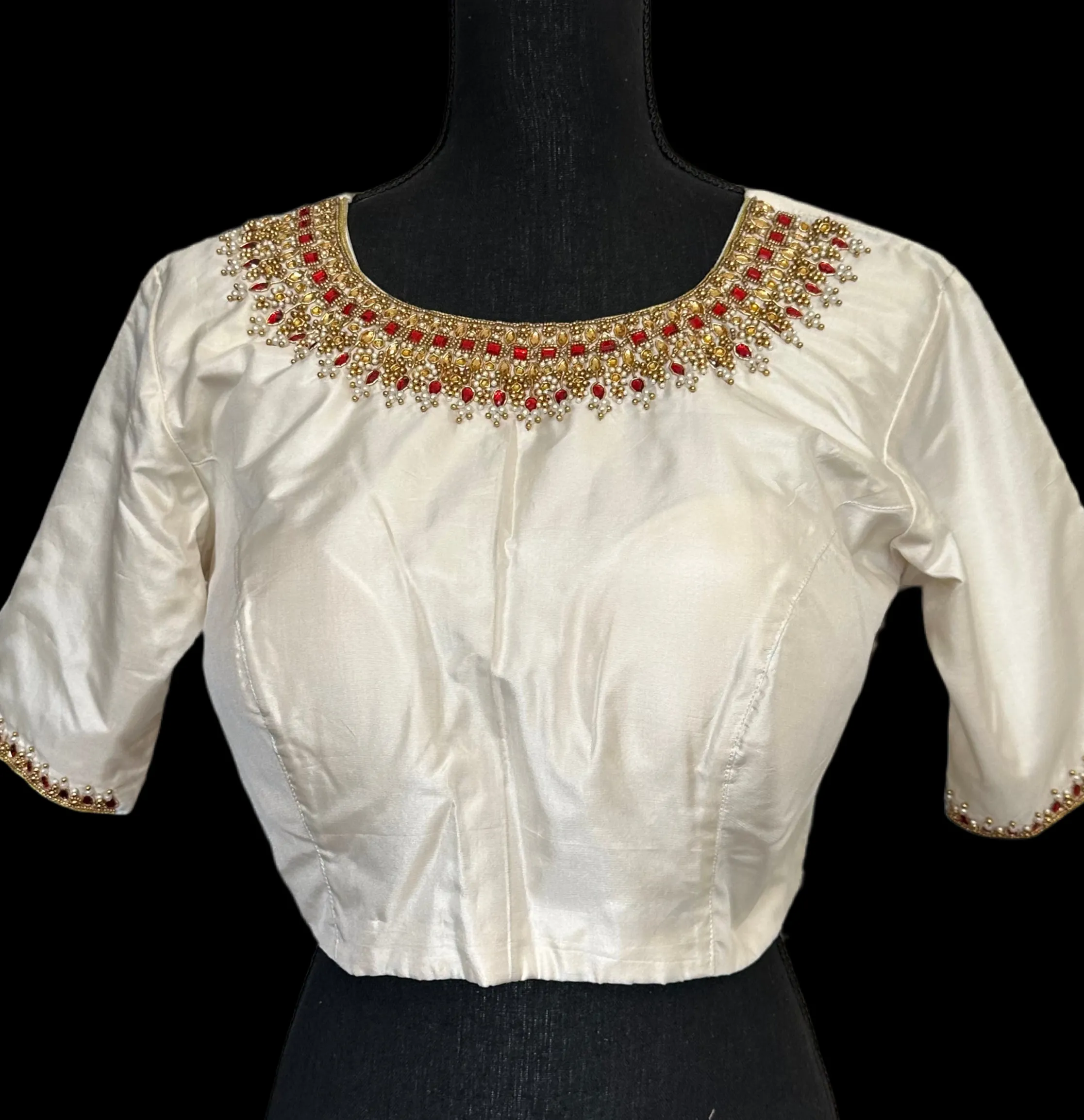 Pure crem silk blouses hand embroidered prestitched