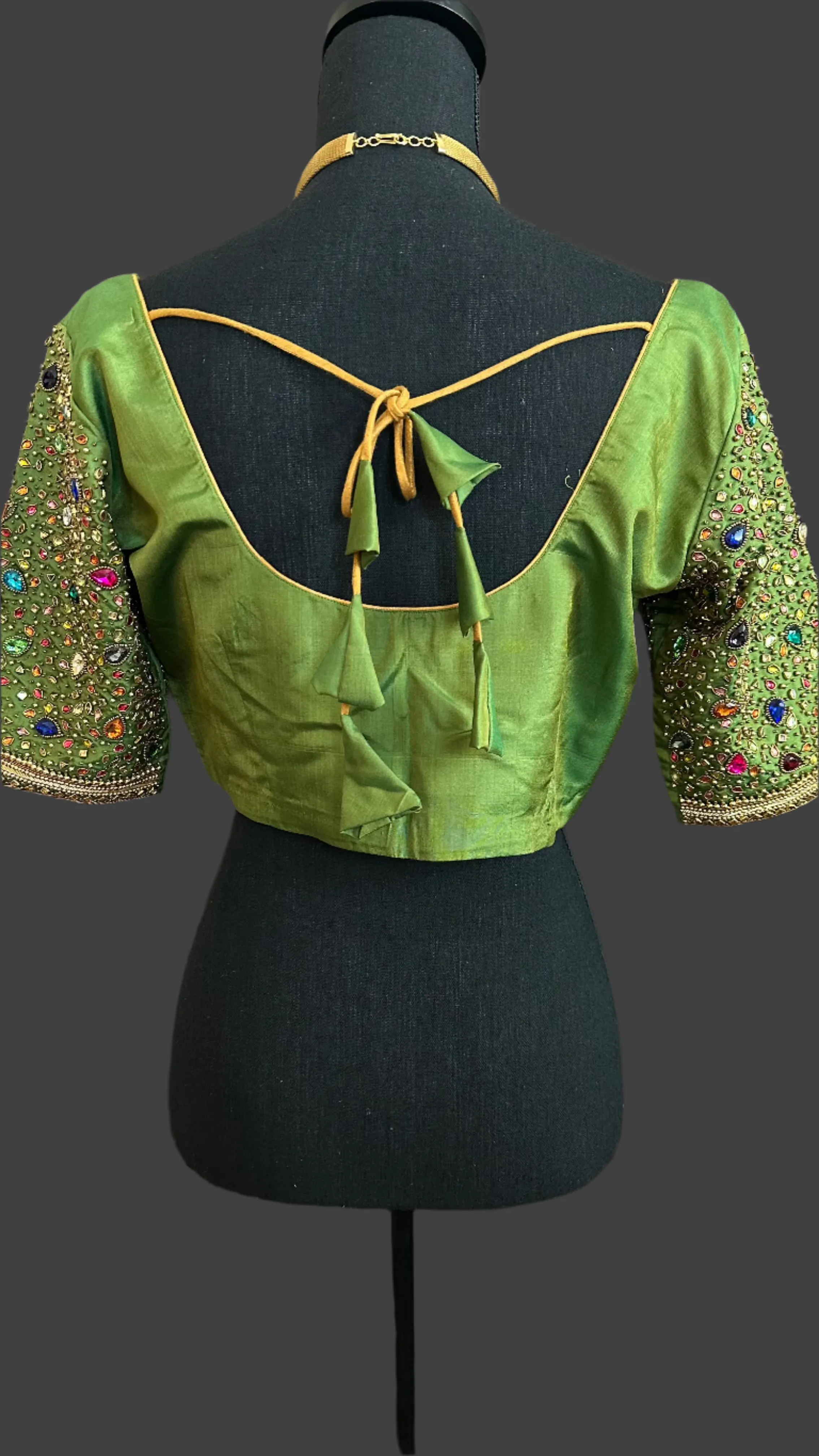 Pure kanchi green silk blouses hand embroidered prestitched