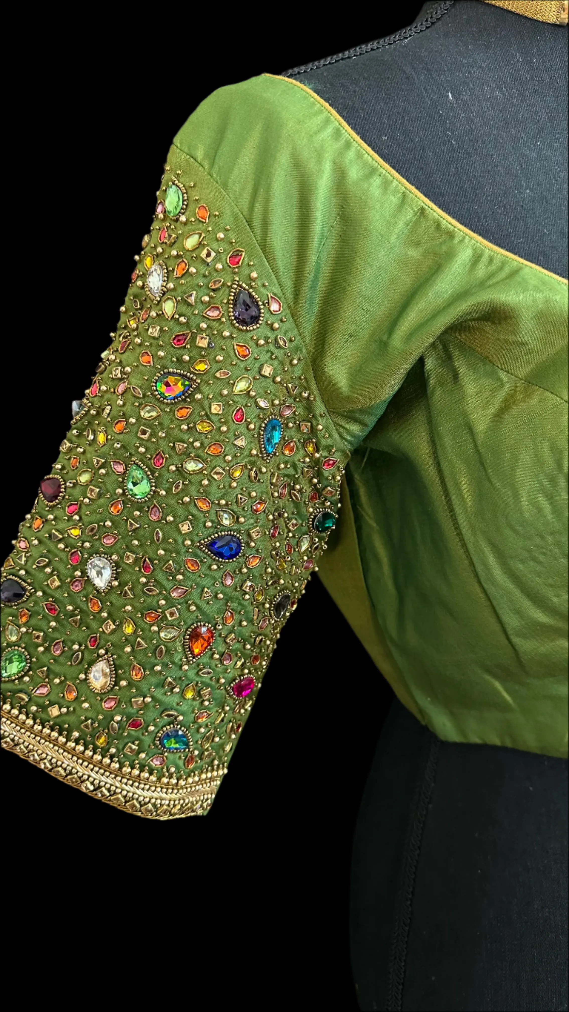 Pure kanchi green silk blouses hand embroidered prestitched