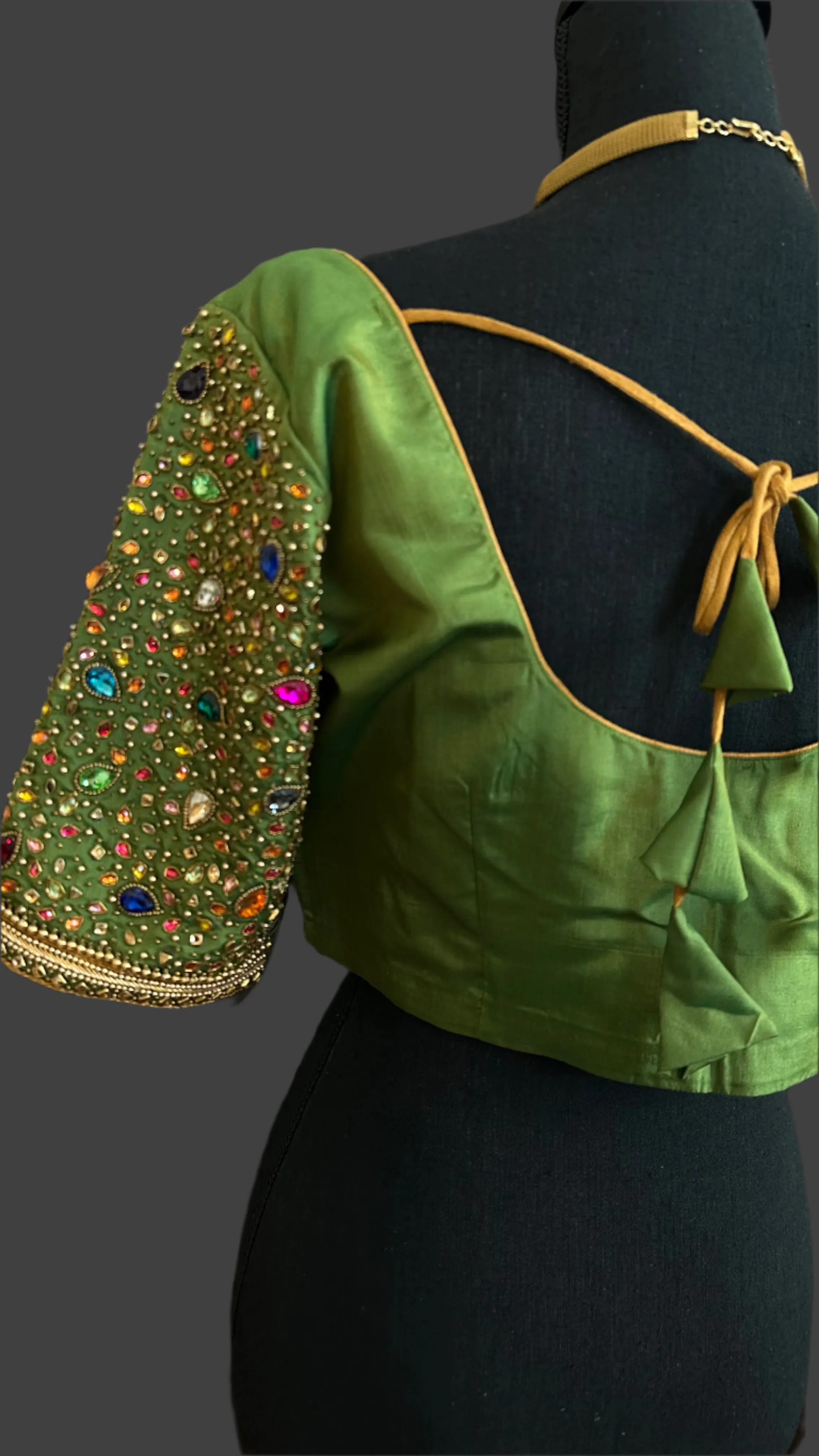 Pure kanchi green silk blouses hand embroidered prestitched