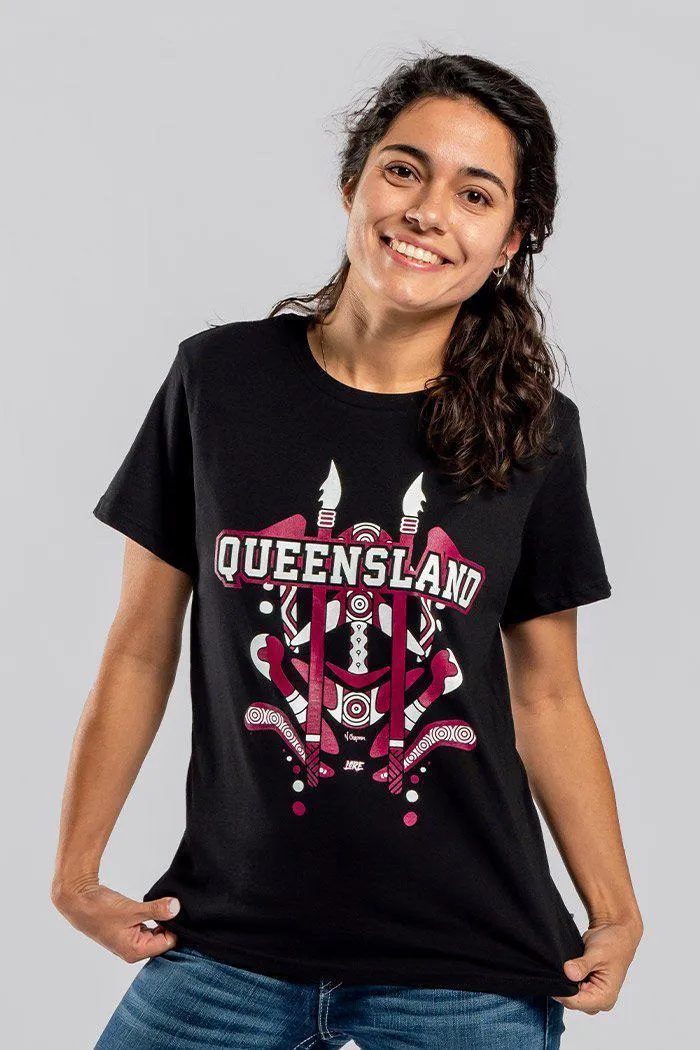 QLD Tribute Black Cotton Crew Neck Women's T-Shirt