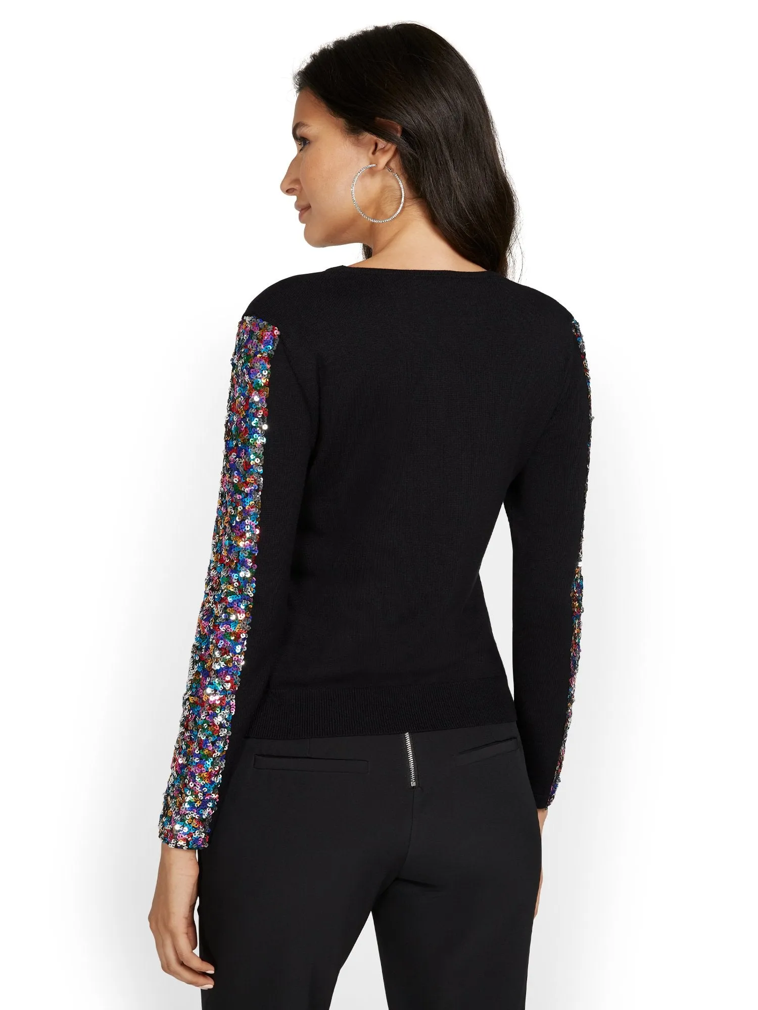 Rainbow Sequin Sleeve Sweater