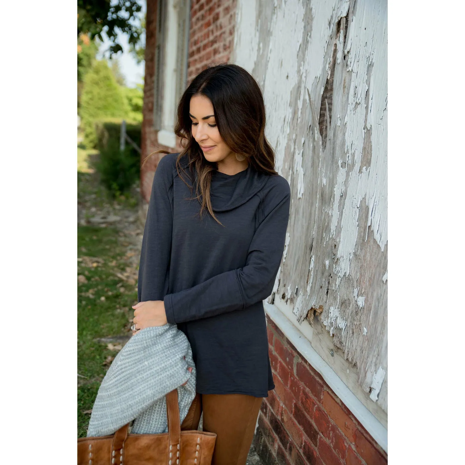 Raw Edge Cowl Neck Tee
