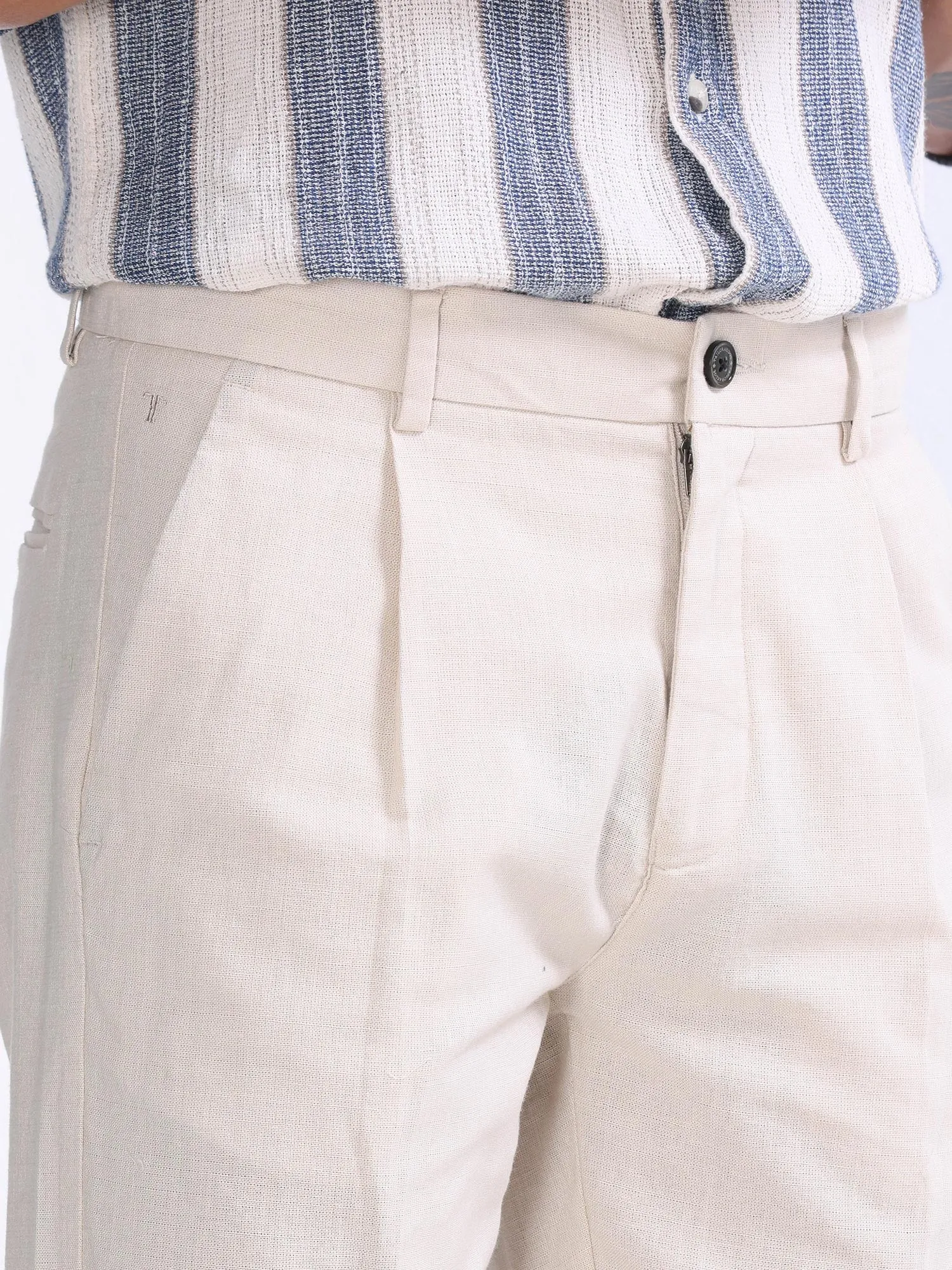 Raw Slub Cream Pleated Pant