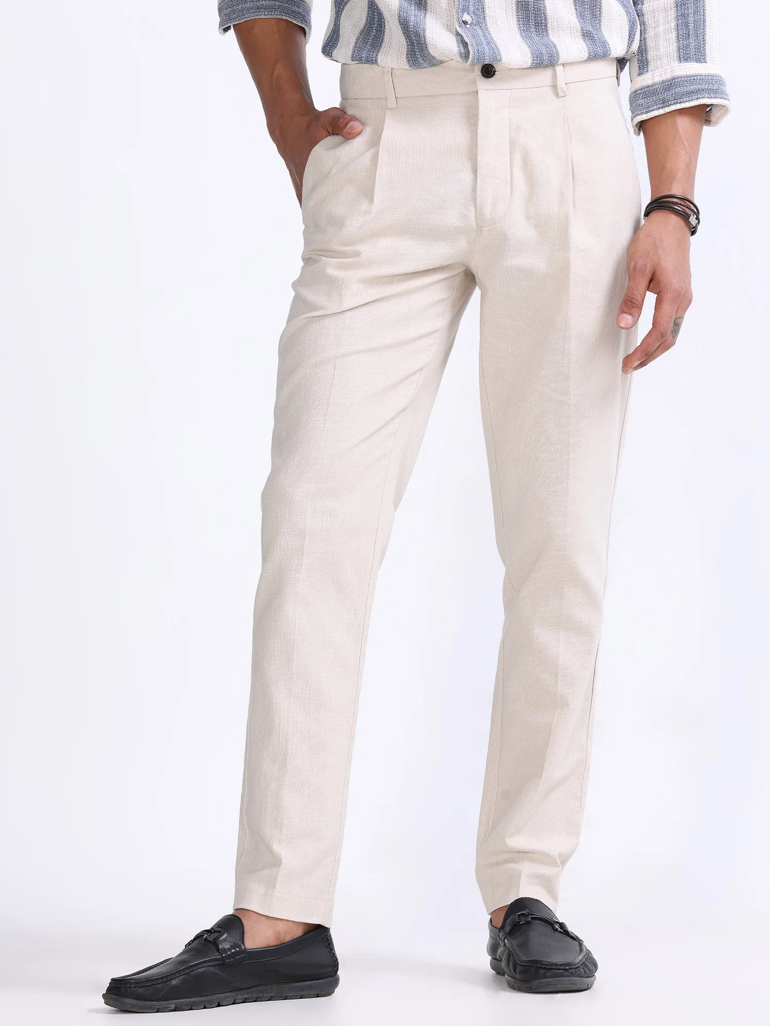 Raw Slub Cream Pleated Pant