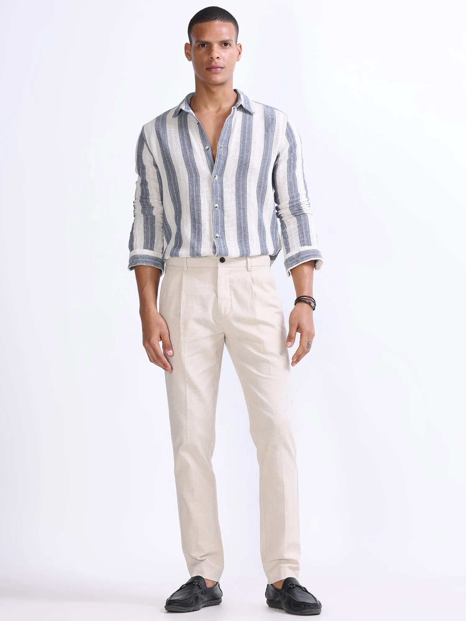 Raw Slub Cream Pleated Pant