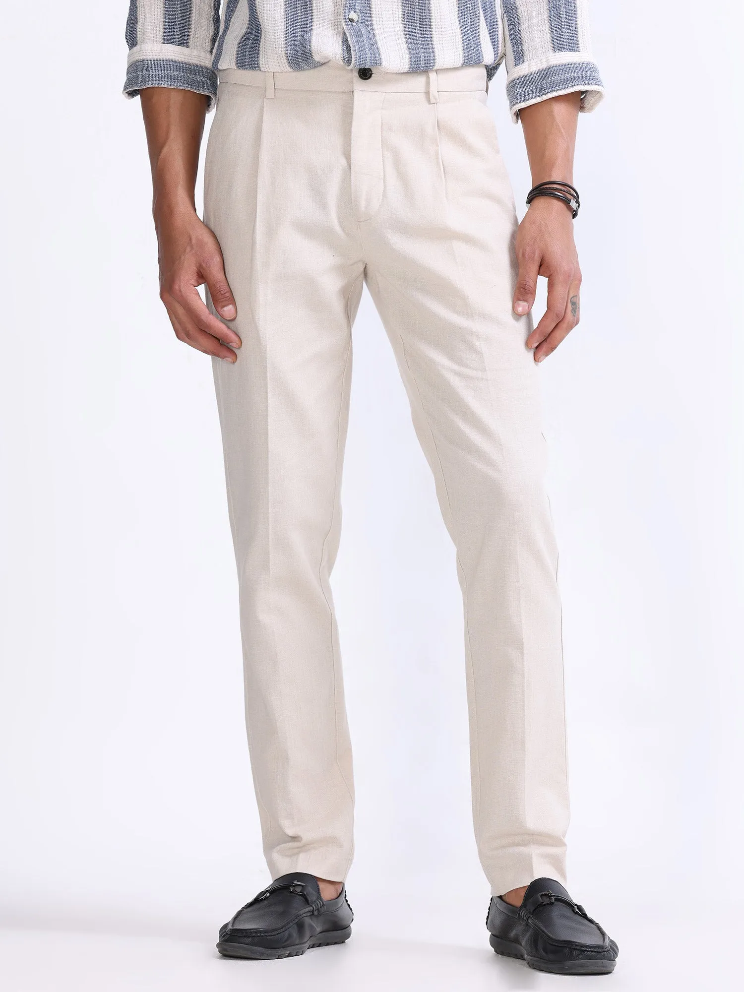 Raw Slub Cream Pleated Pant