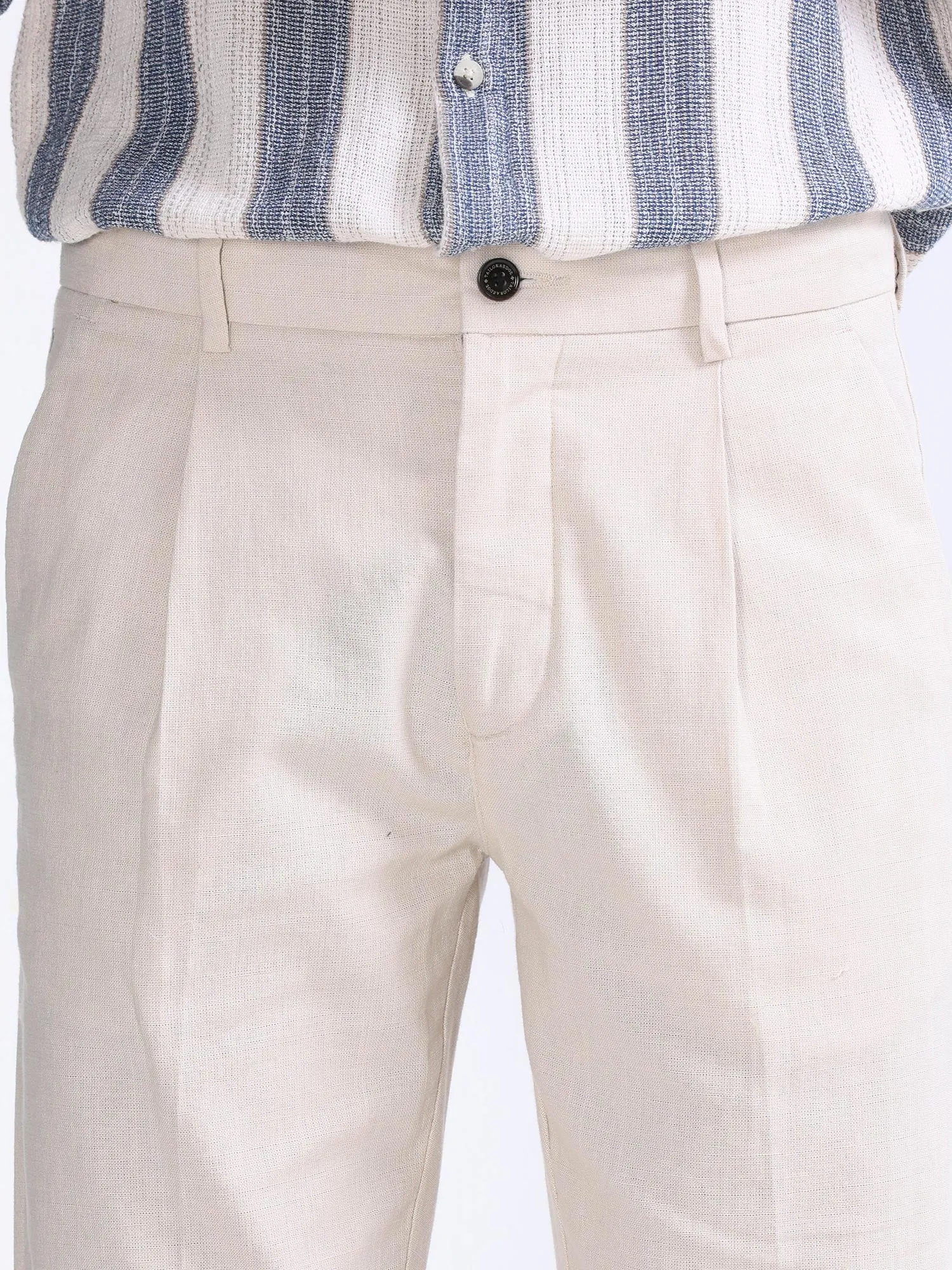 Raw Slub Cream Pleated Pant