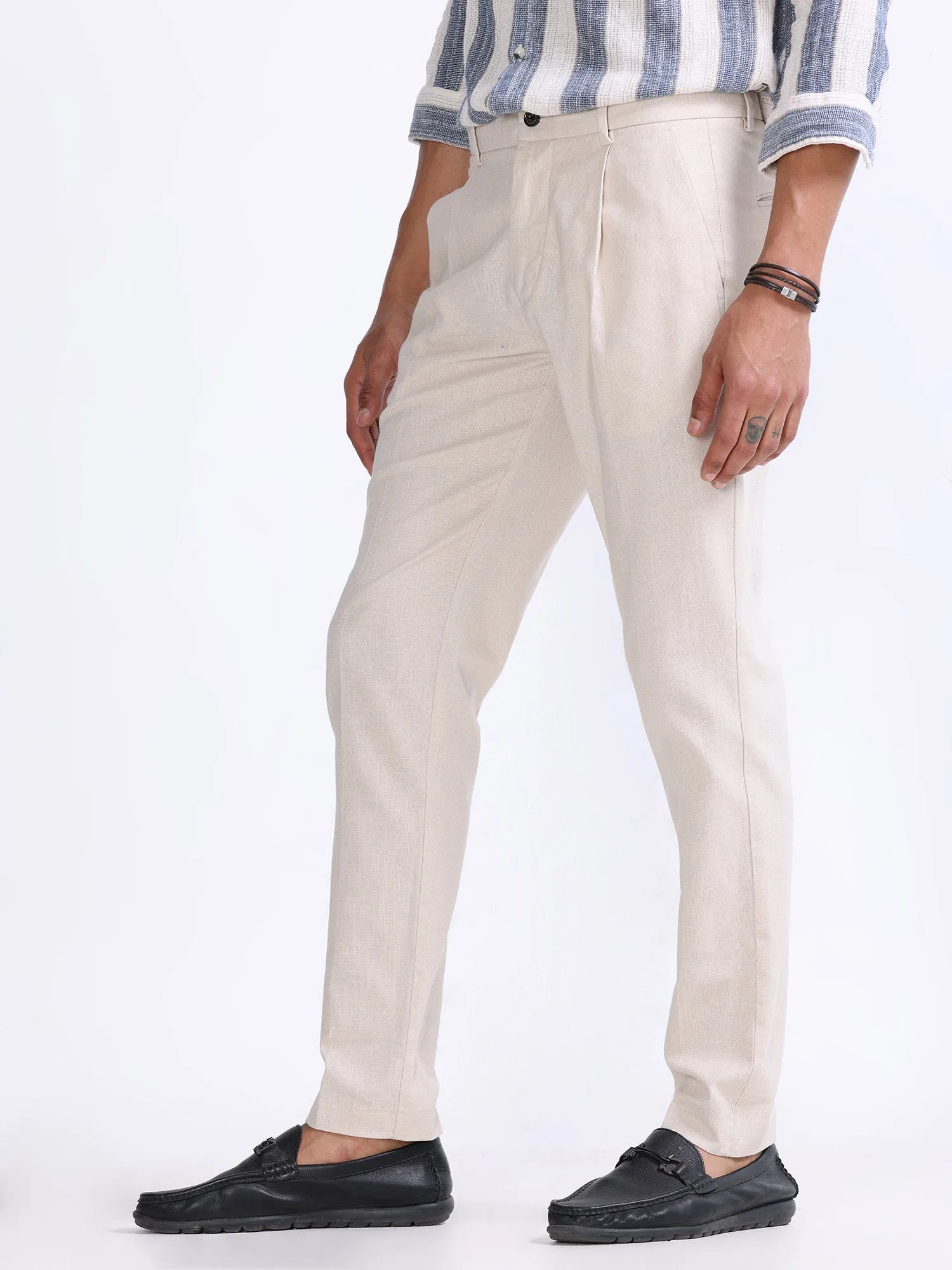 Raw Slub Cream Pleated Pant