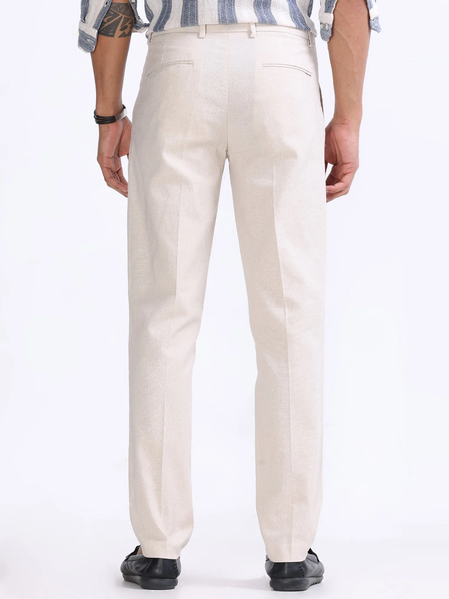Raw Slub Cream Pleated Pant