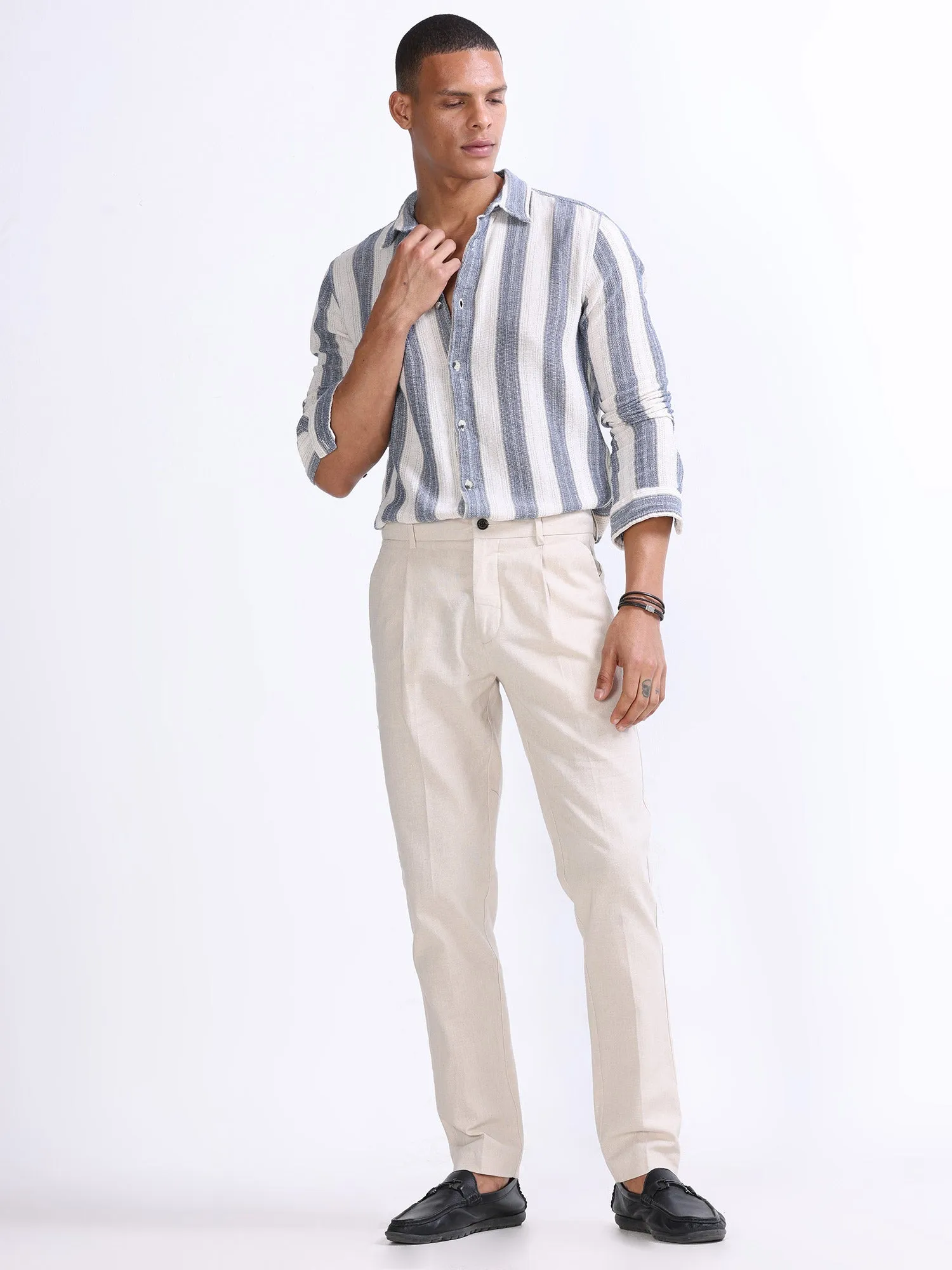 Raw Slub Cream Pleated Pant