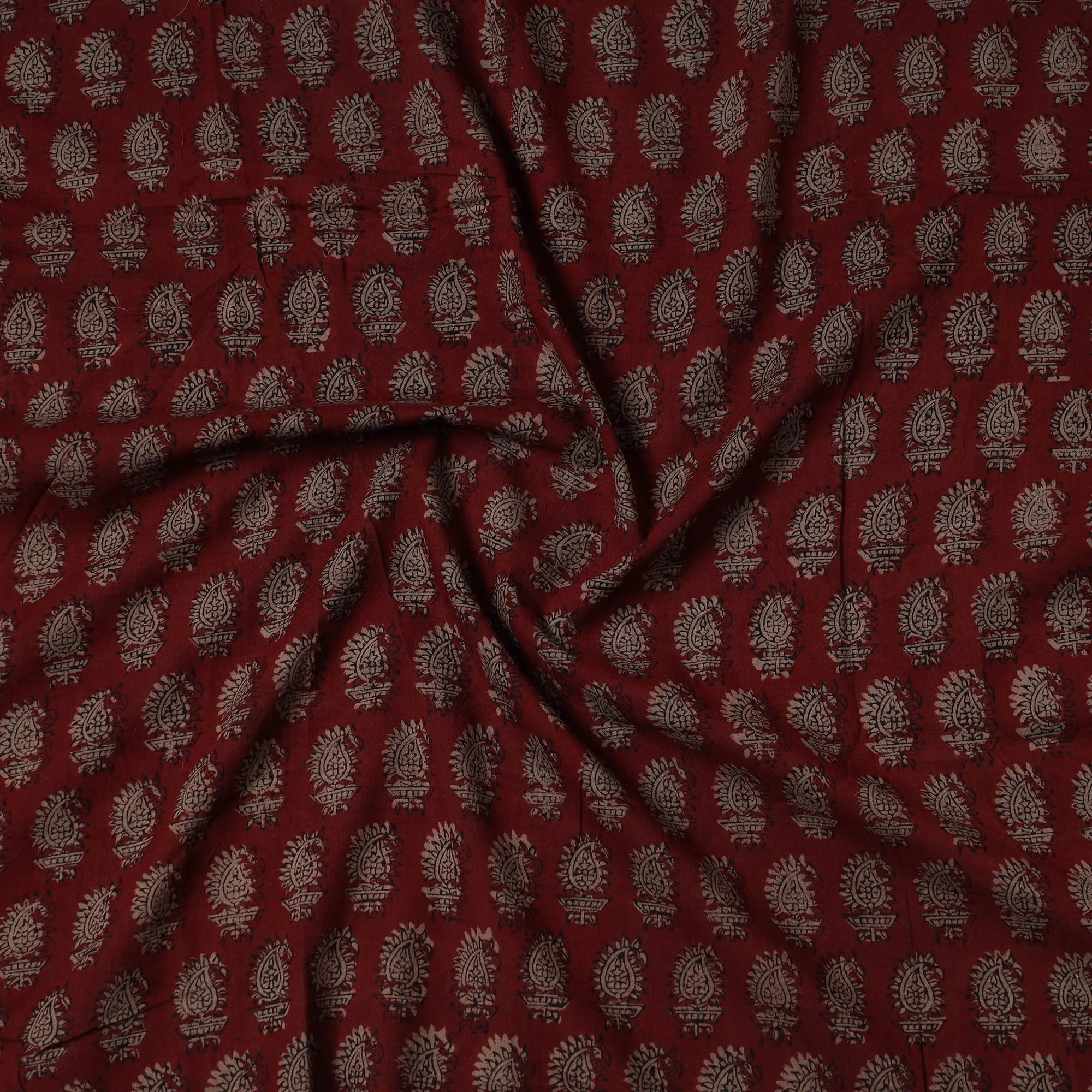 Red - Bagh Block Printed Cotton Precut Fabric (0.8 meter) 67