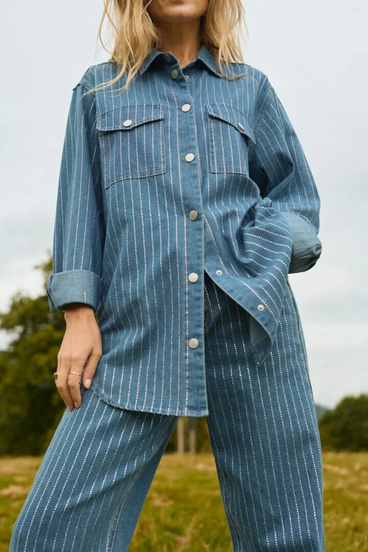 RHINESTONE BLUE DENIM STRAIGHT LEG JEAN