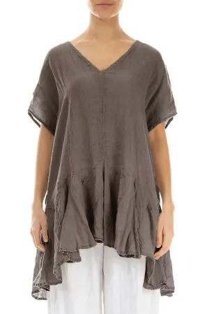 Ruffled Truffle Gauze Linen Blouse